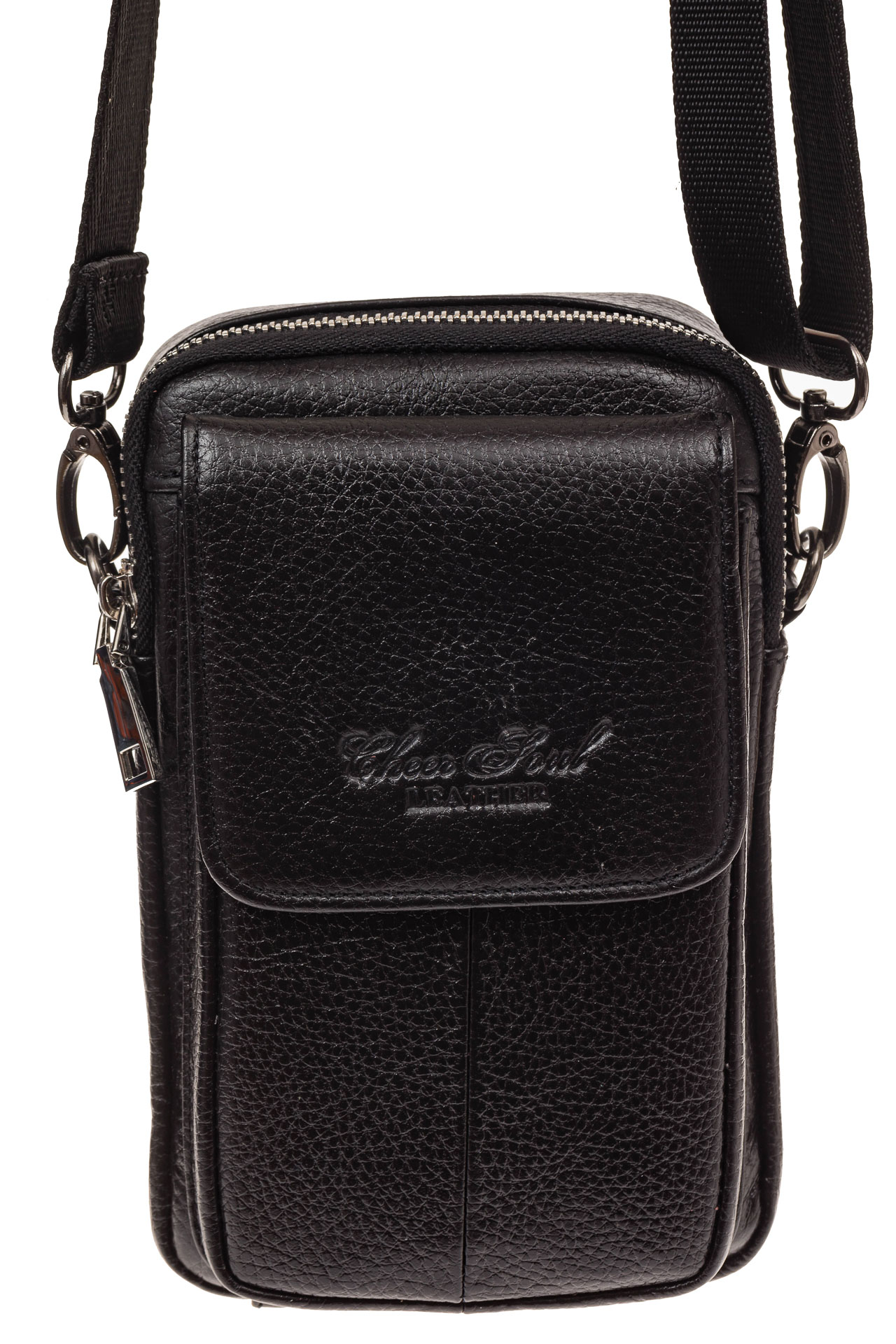 На фото 2 - Маленькая мужская сумка из натуральной кожи, цвет черный