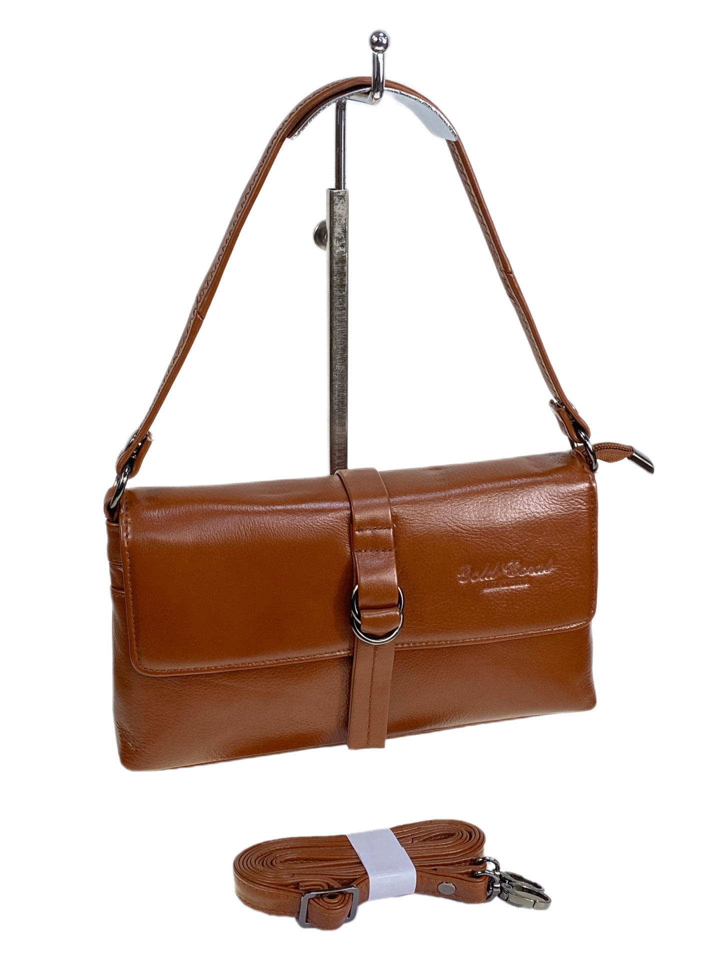 На фото 1 - Женская сумка из натуральной кожи, цвет  коричнево-рыжий