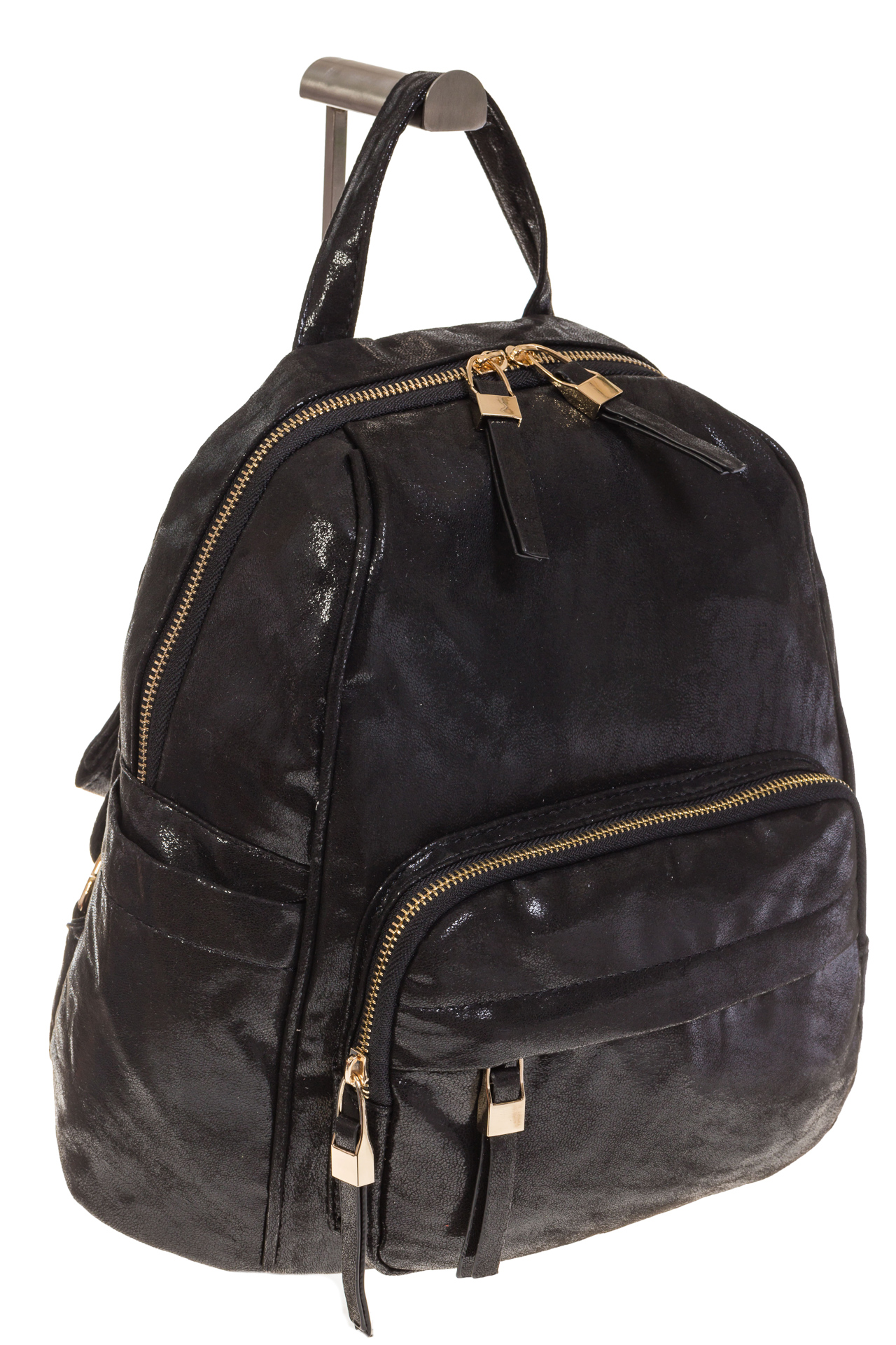 На фото 1 - Черный женский рюкзак с мягкими обводами из эко-кожи A666A