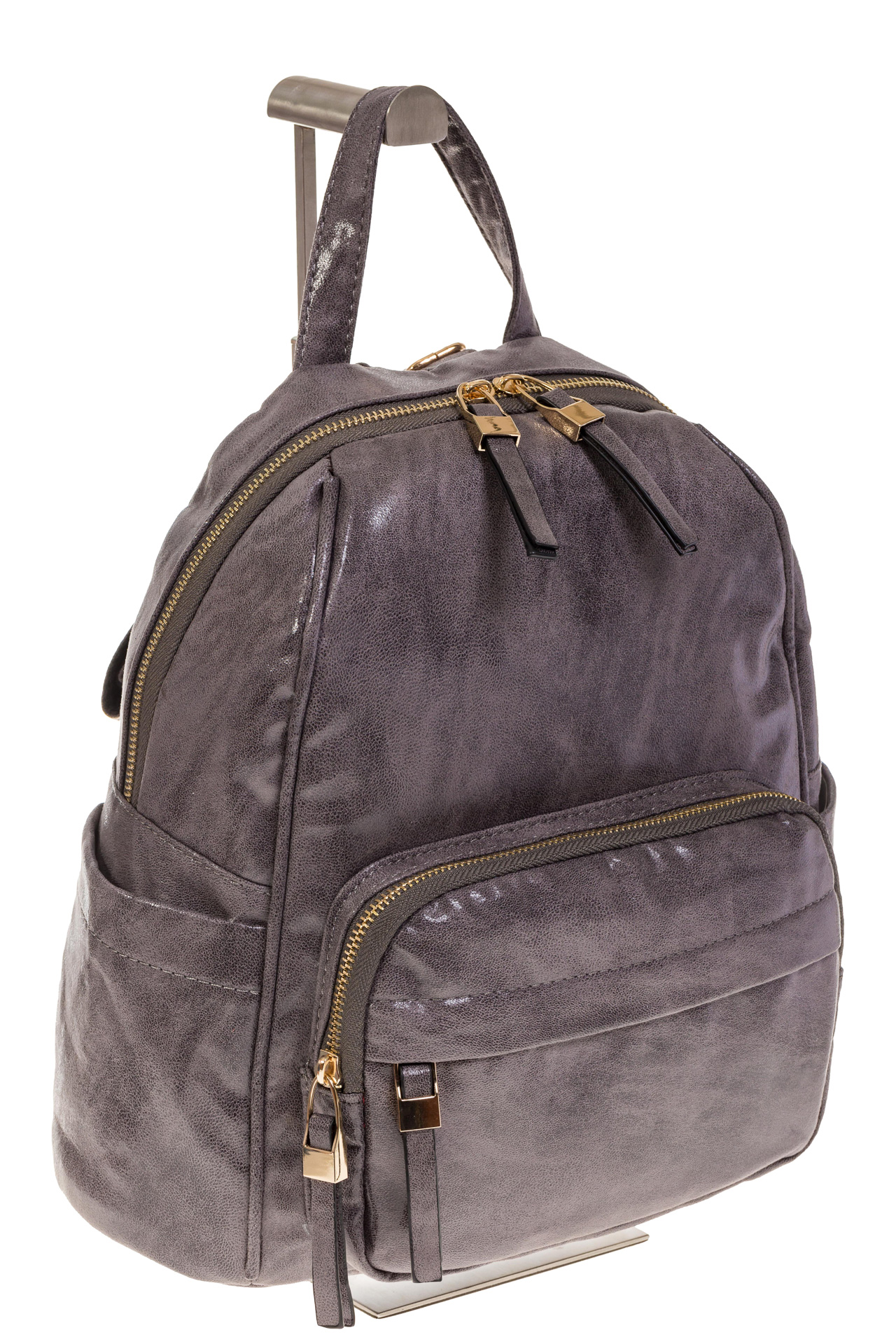 На фото 1 - Серый женский рюкзак с мягкими обводами из эко-кожи A666A