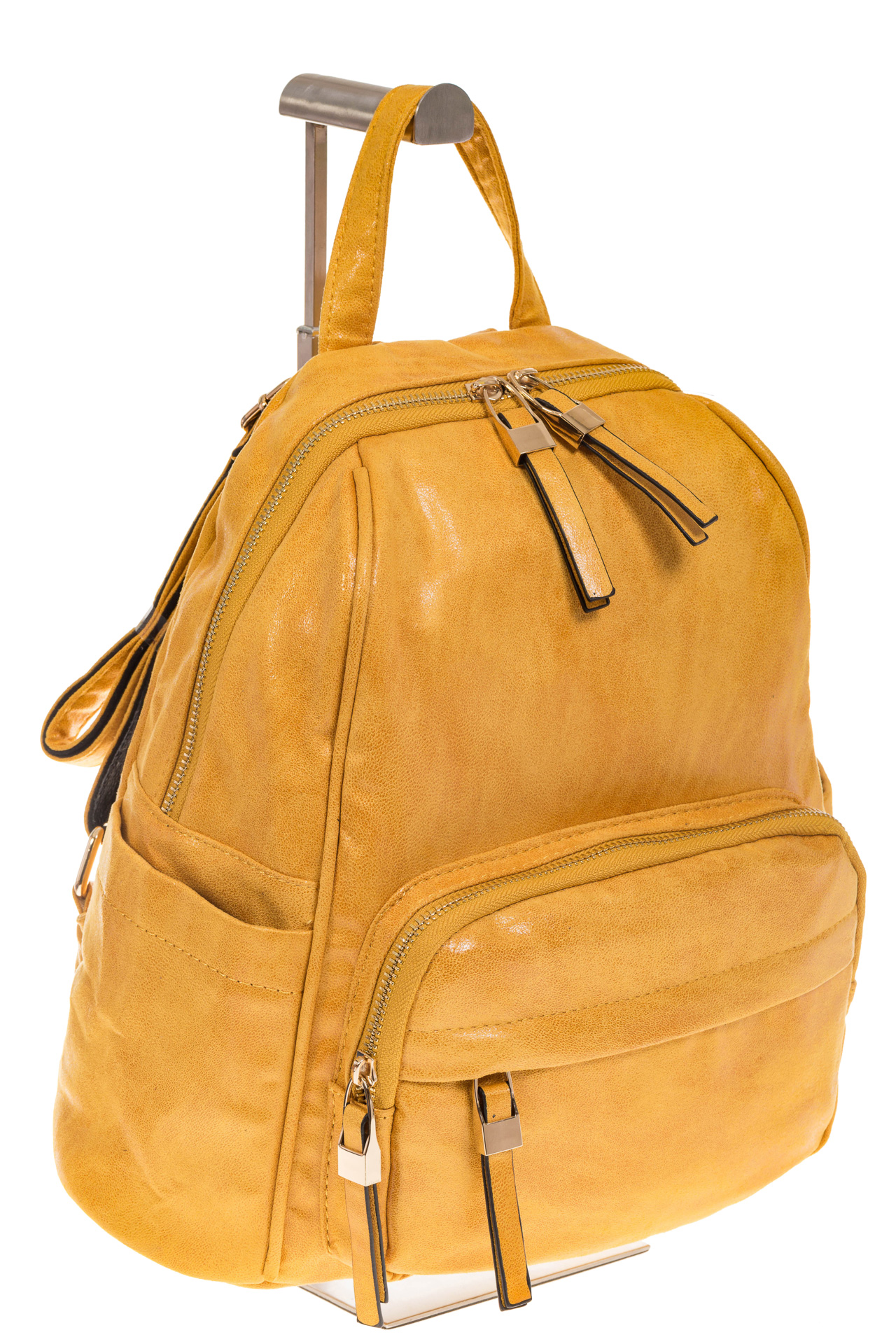 На фото 1 - Желтый женский рюкзак с мягкими обводами из эко-кожи A666A
