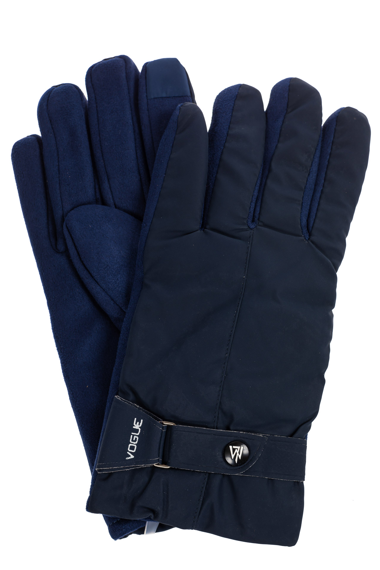 На фото 1 - Утепленные перчатки мужские с пояском, цвет синий