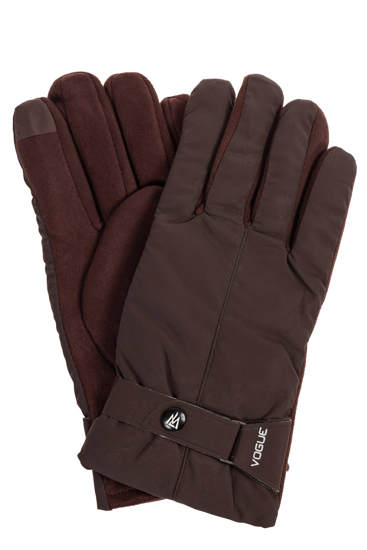 На фото 1 - Утепленные перчатки мужские с хлястиком, цвет коричневый