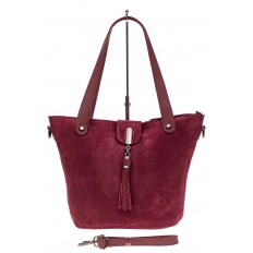 На фото 2 - Замшевая сумка шоппер, цвет бордовый