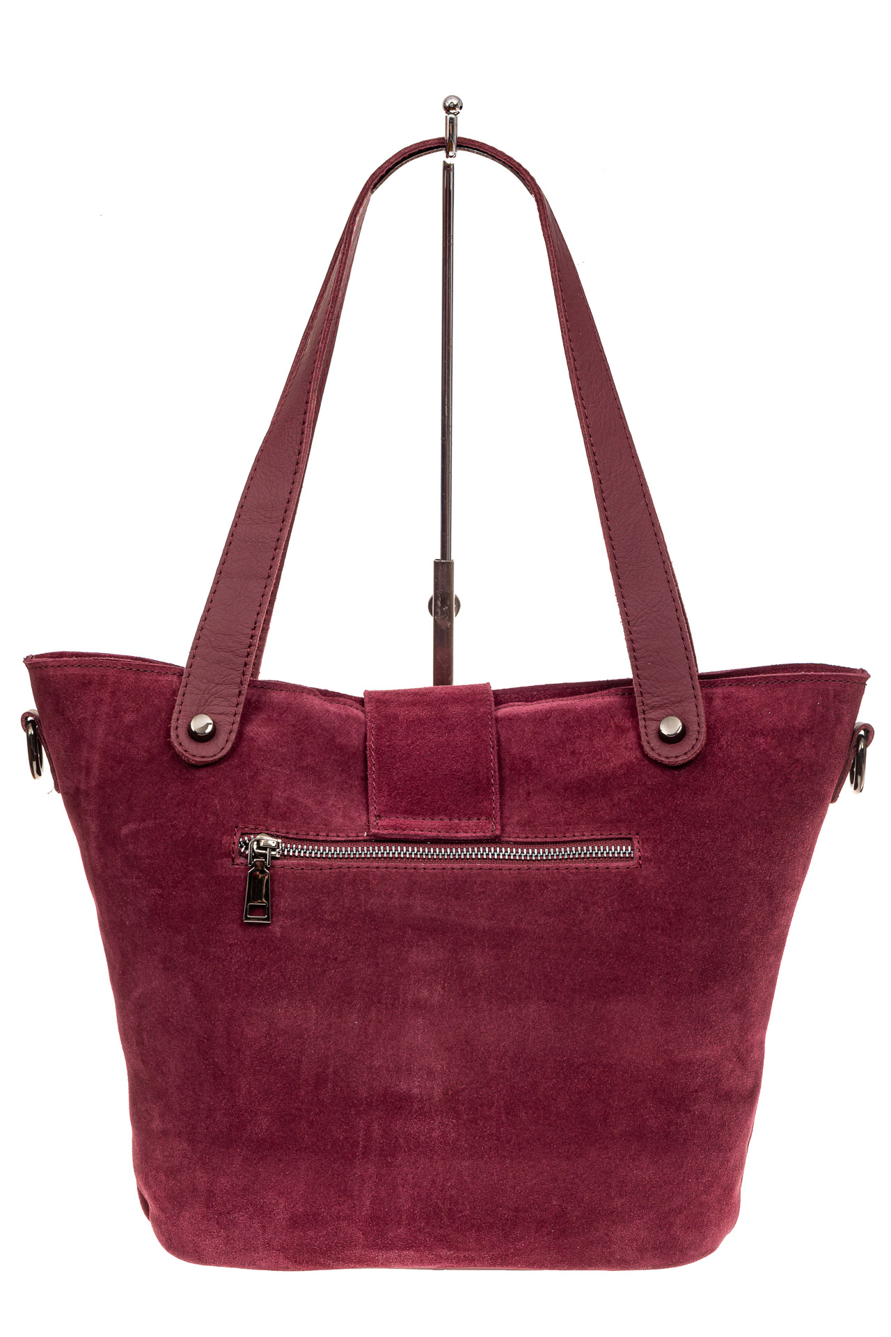 На фото 3 - Замшевая сумка шоппер, цвет бордовый