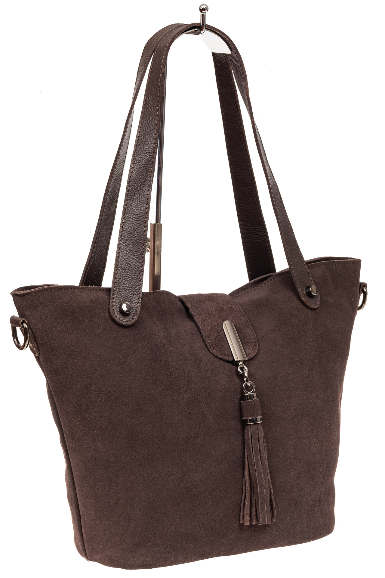 На фото 1 - Замшевая сумка шоппер, цвет коричневый