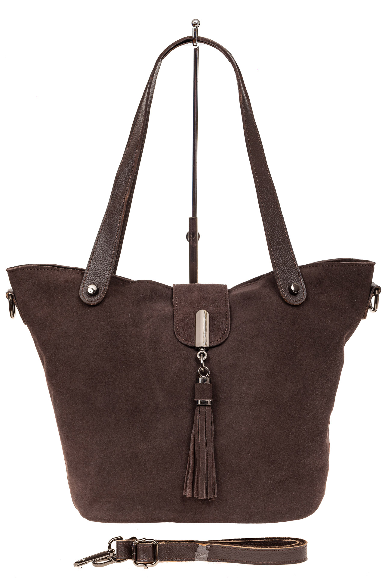 На фото 2 - Замшевая сумка шоппер, цвет коричневый