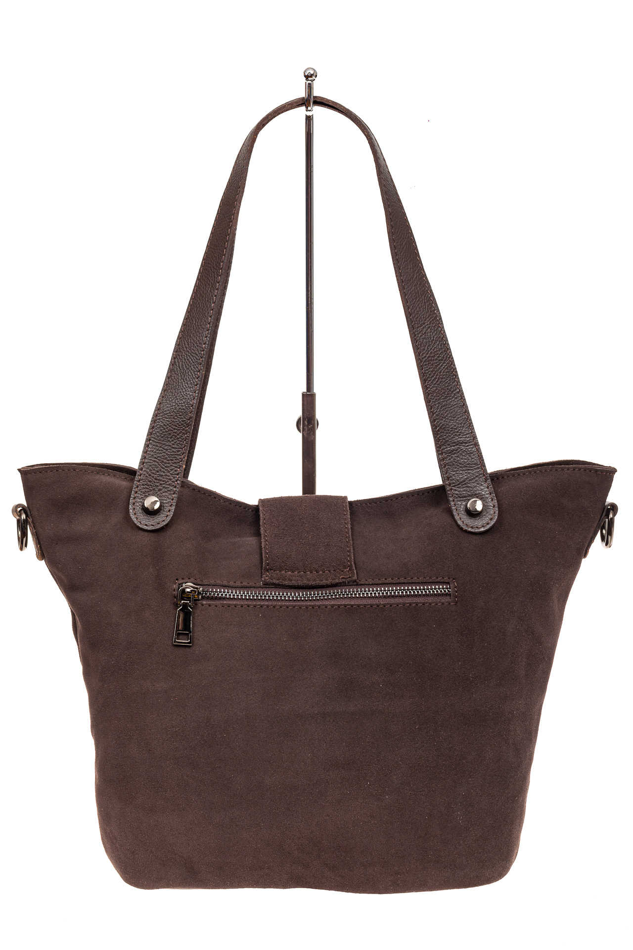 На фото 3 - Замшевая сумка шоппер, цвет коричневый