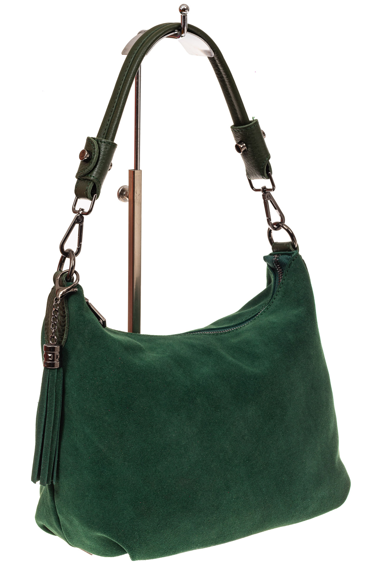 На фото 1 - Небольшая замшевая сумочка, цвет зеленый