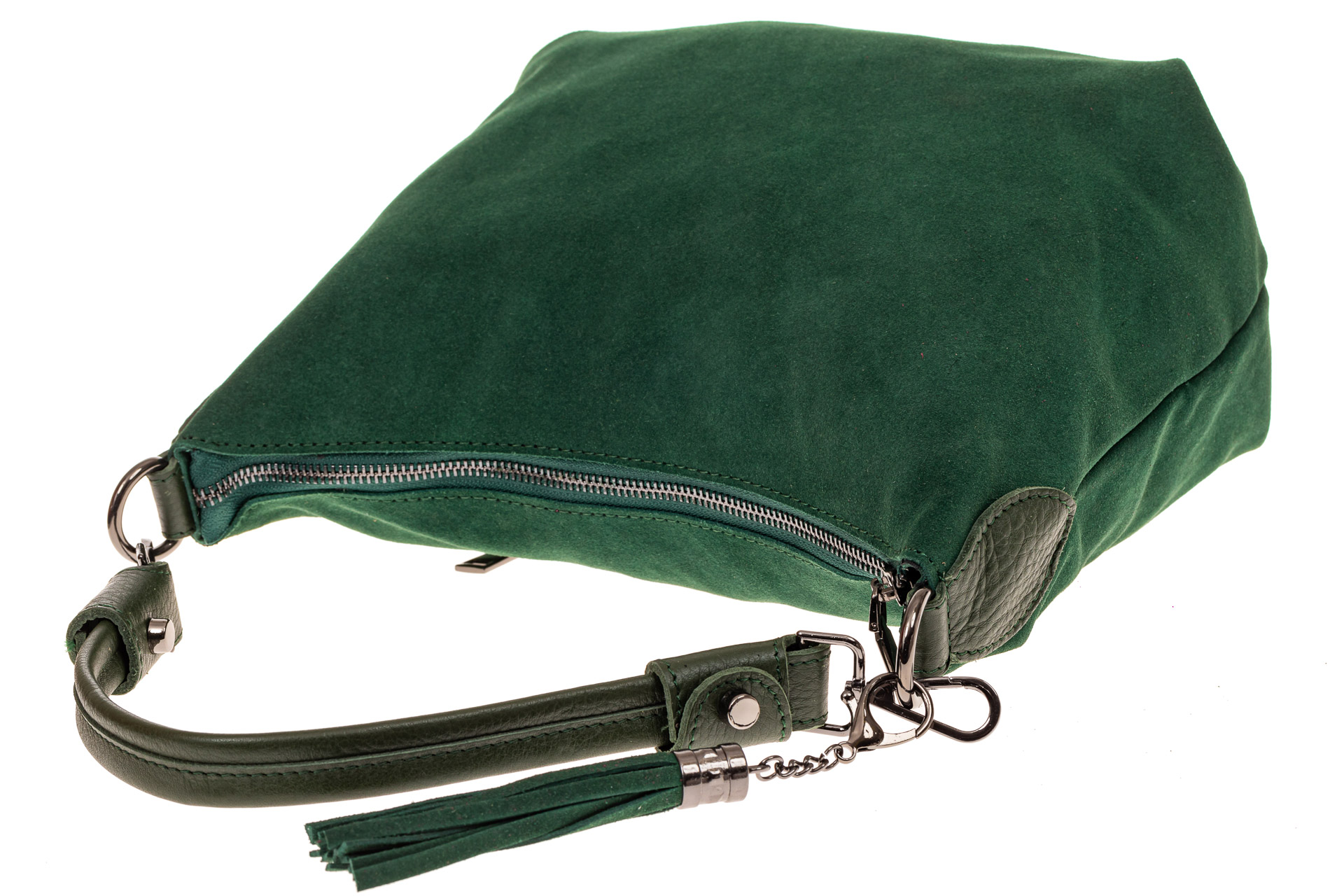 На фото 4 - Небольшая замшевая сумочка, цвет зеленый