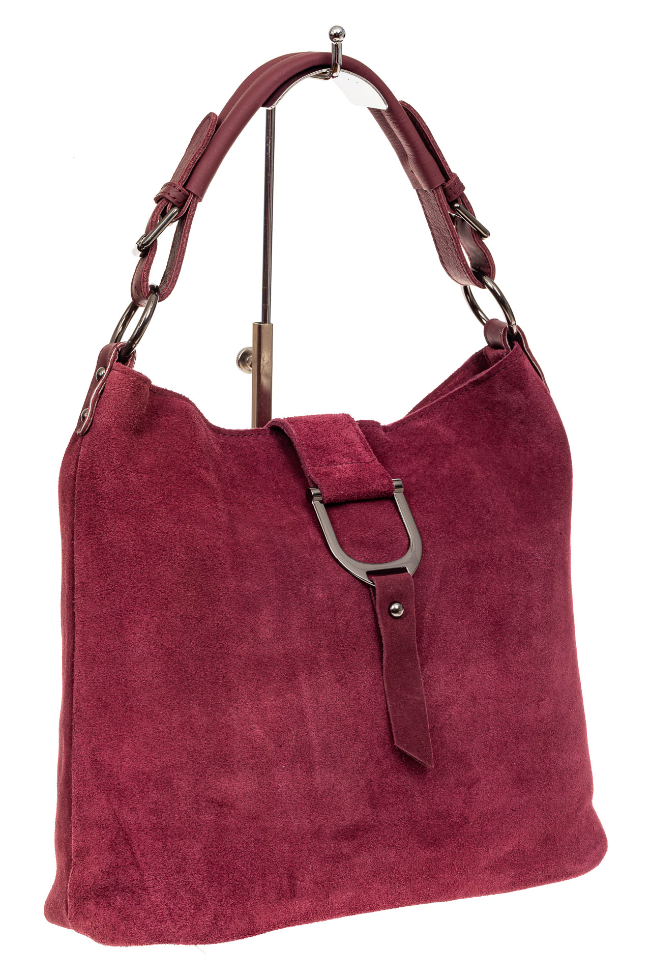 На фото 1 - Новинка: женская замшевая сумка с кожаным ремешком, цвет бордовый