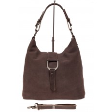 На фото 2 - Замшевая сумка с кожаным ремешком, цвет коричневый