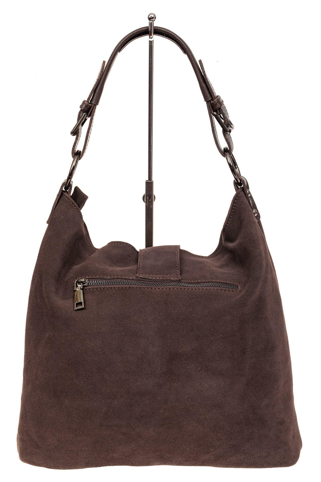 На фото 3 - Замшевая сумка с кожаным ремешком, цвет коричневый