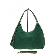 На фото 2 - Большая замшевая сумка хобо, цвет зеленый