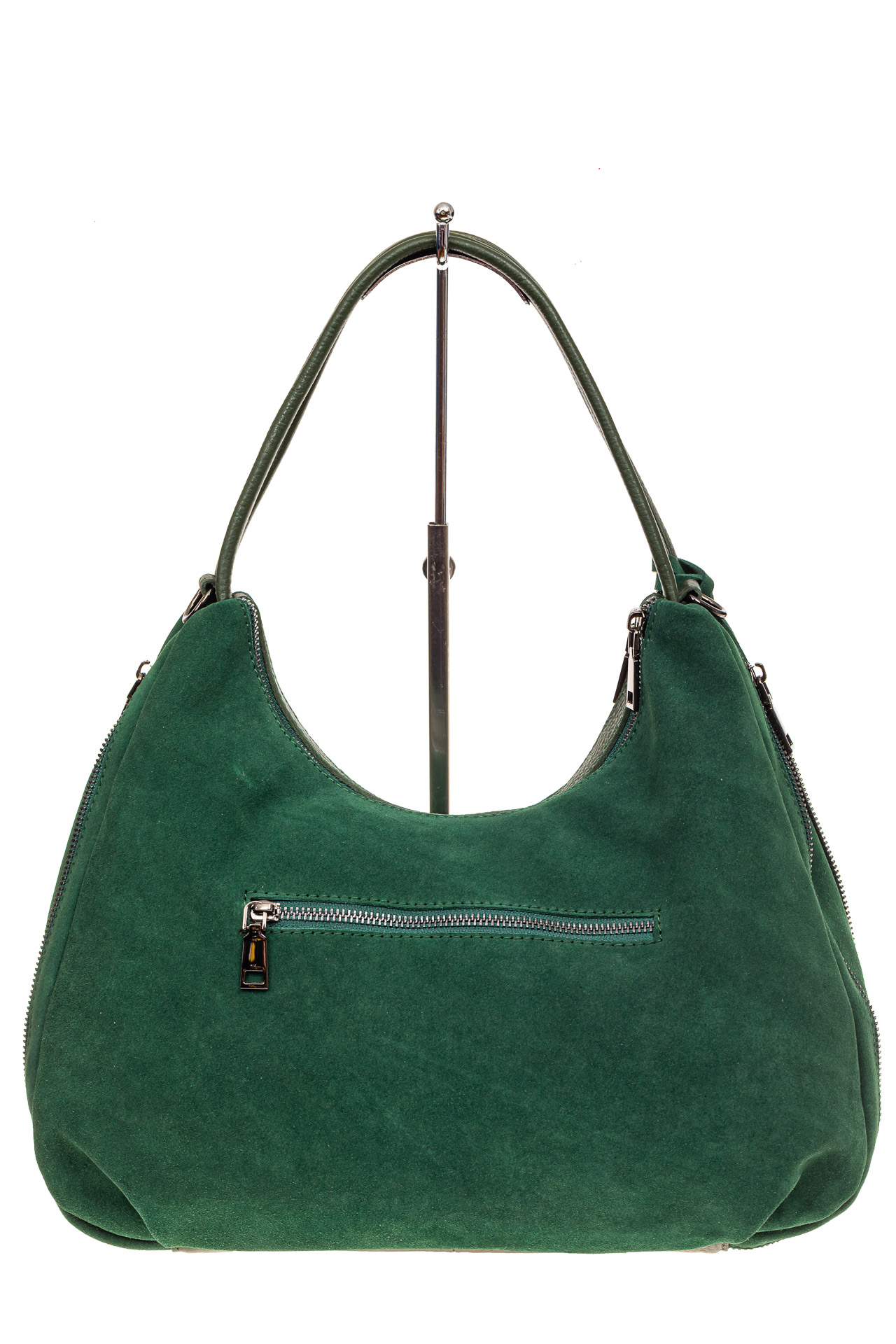На фото 3 - Большая замшевая сумка хобо, цвет зеленый