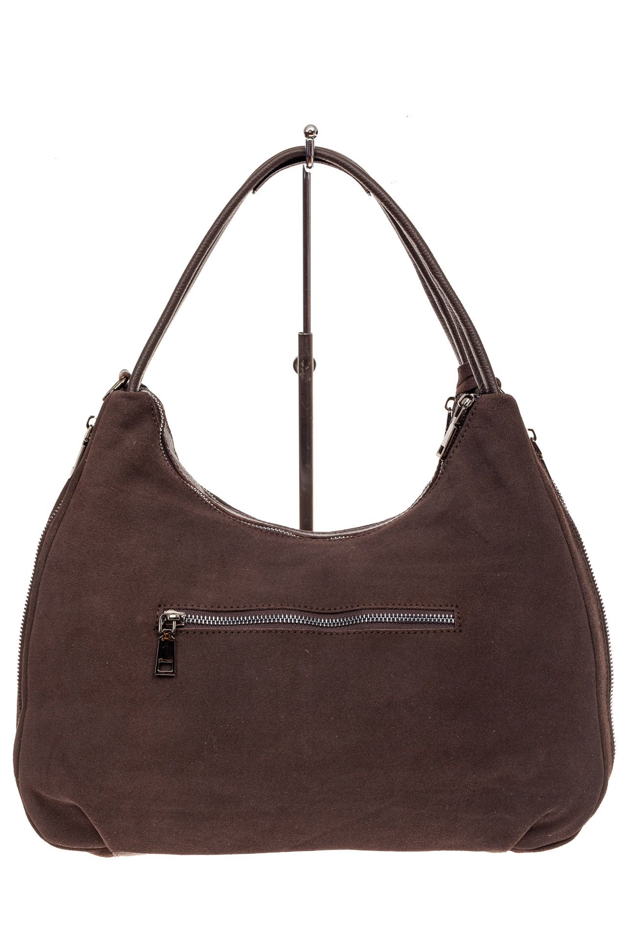 На фото 3 - Большая замшевая сумка хобо, цвет коричневый