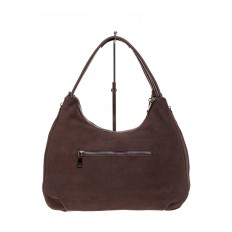 На фото 3 - Большая замшевая сумка хобо, цвет коричневый