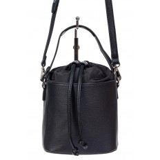 На фото 2 - Женская сумка-ведро из экокожи и текстиля, цвет чёрный