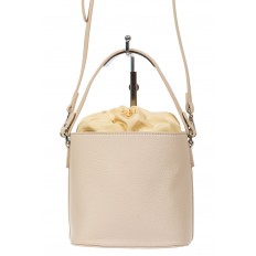 На фото 3 - Женская сумка-ведро из экокожи и текстиля, цвет молочный