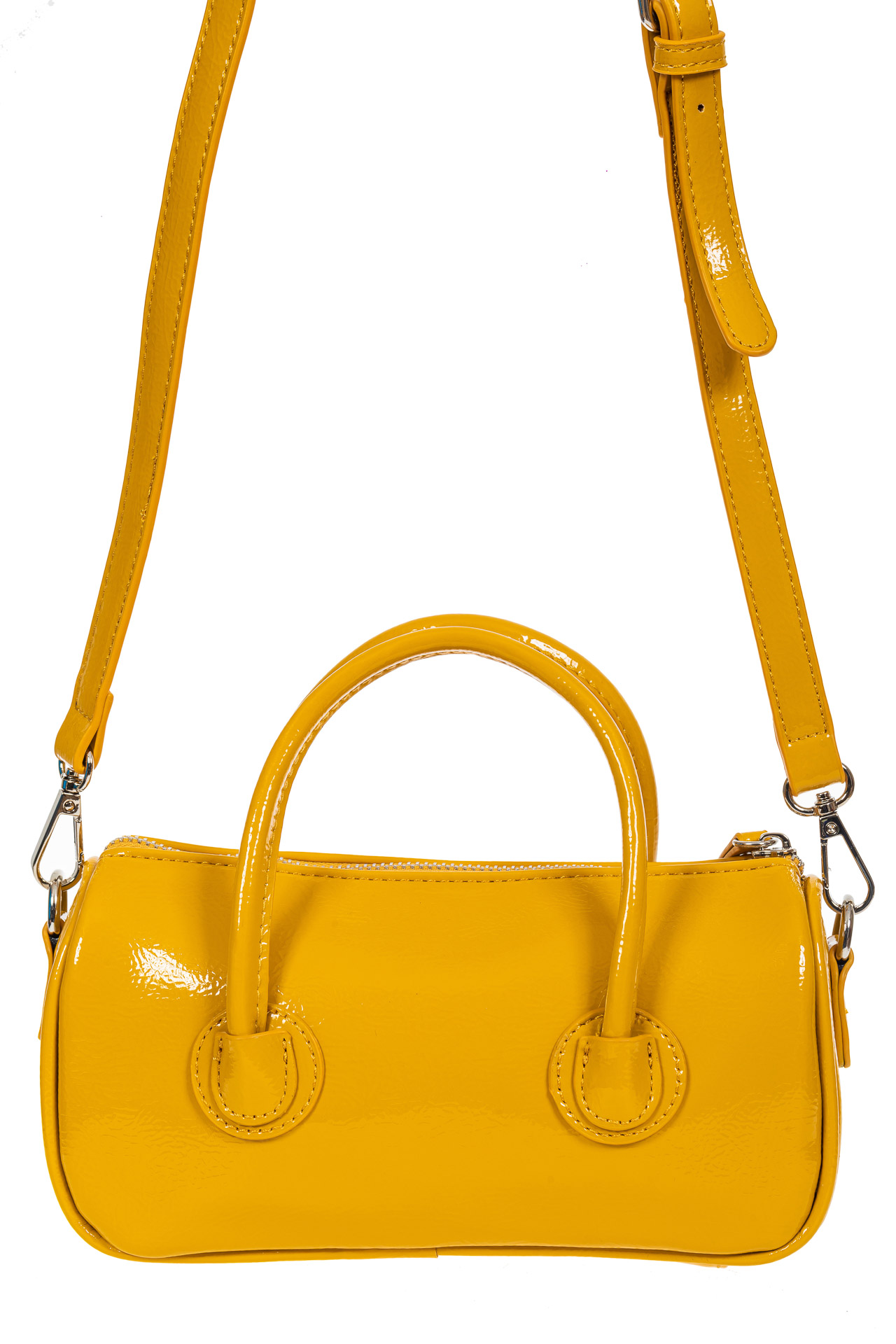 На фото 3 - Лаковая сумочка-багет из искусственной кожи, цвет жёлто-оранжевый