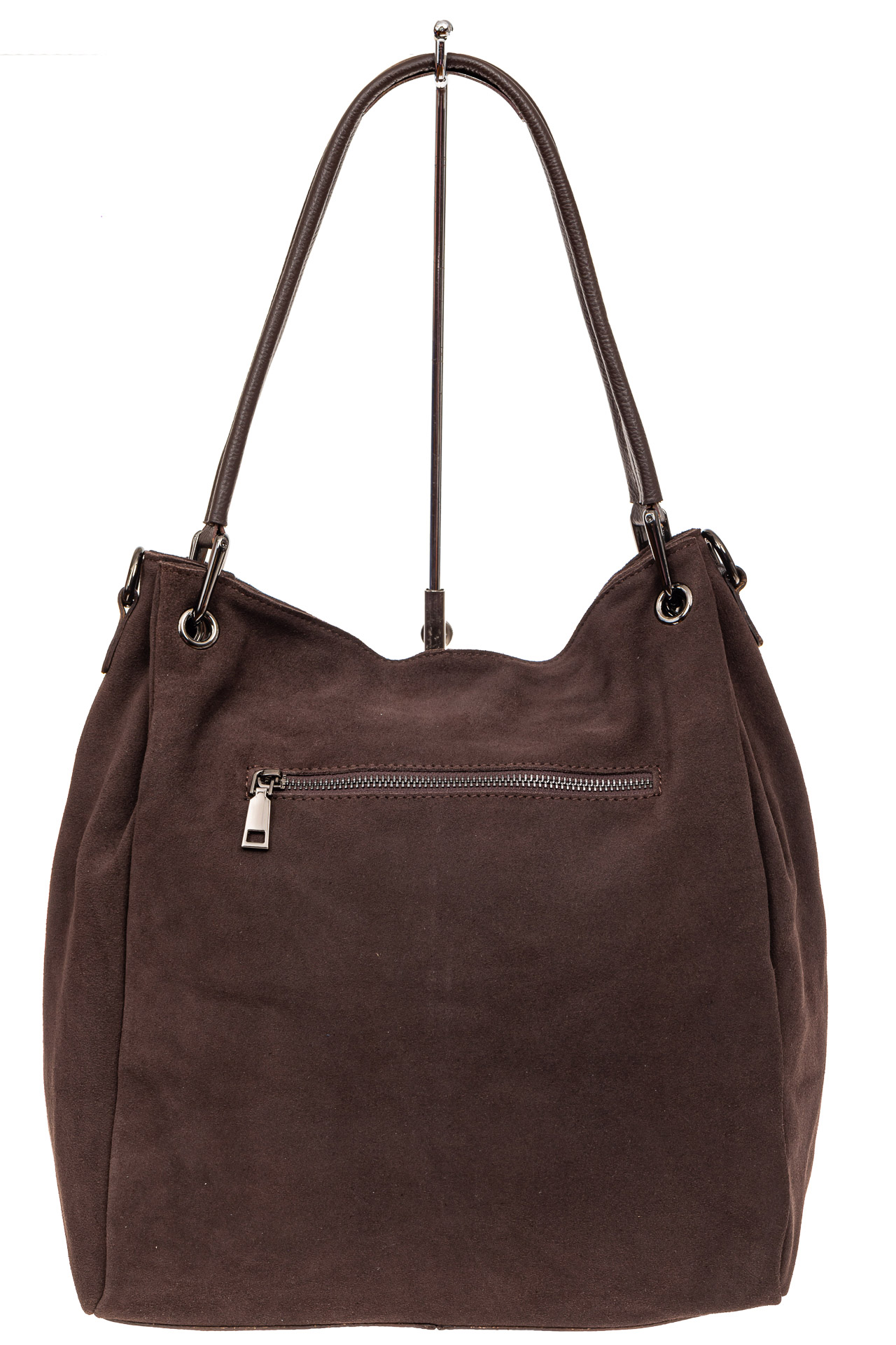 На фото 3 - Замшевая сумка тоут с кожаными ручками, цвет коричневый