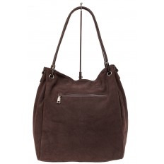 На фото 3 - Замшевая сумка тоут с кожаными ручками, цвет коричневый