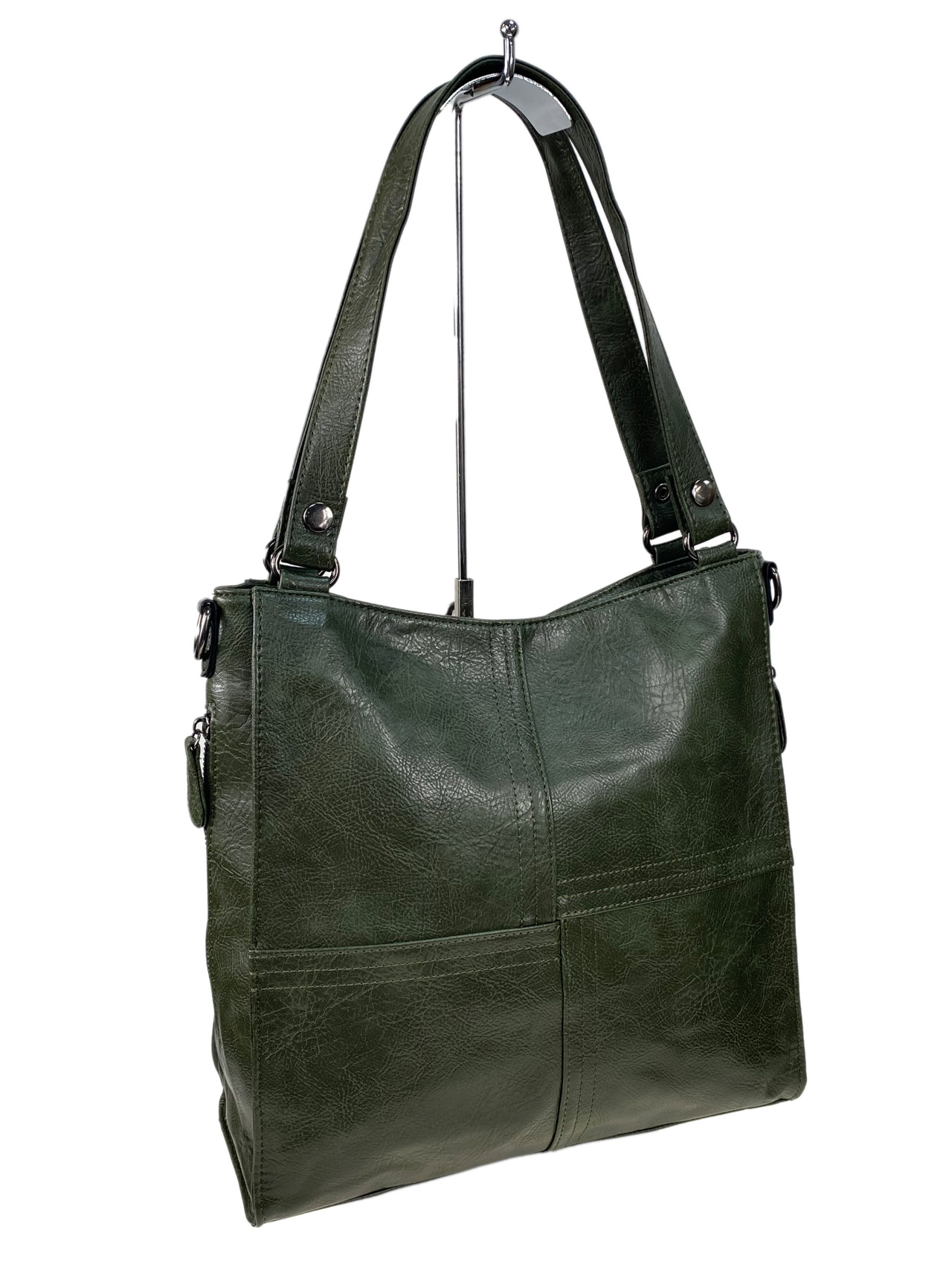 На фото 1 - Женская сумка  из искусственной кожи цвет темно оливковый
