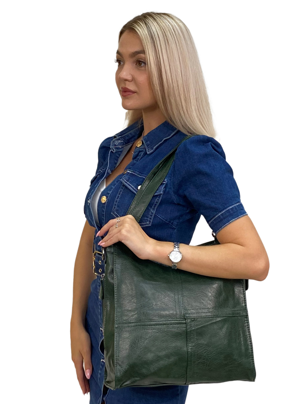 На фото 3 - Женская сумка  из искусственной кожи цвет зеленый
