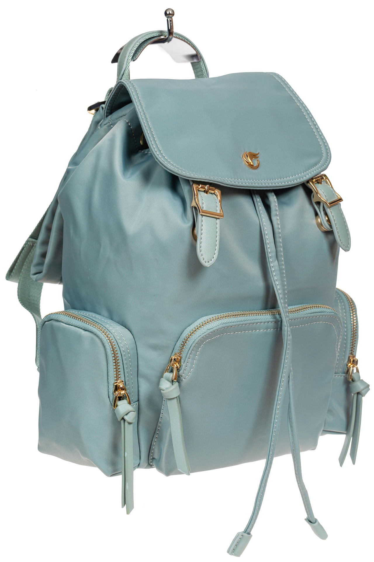 На фото 1 - Текстильный женский рюкзак, цвет голубой