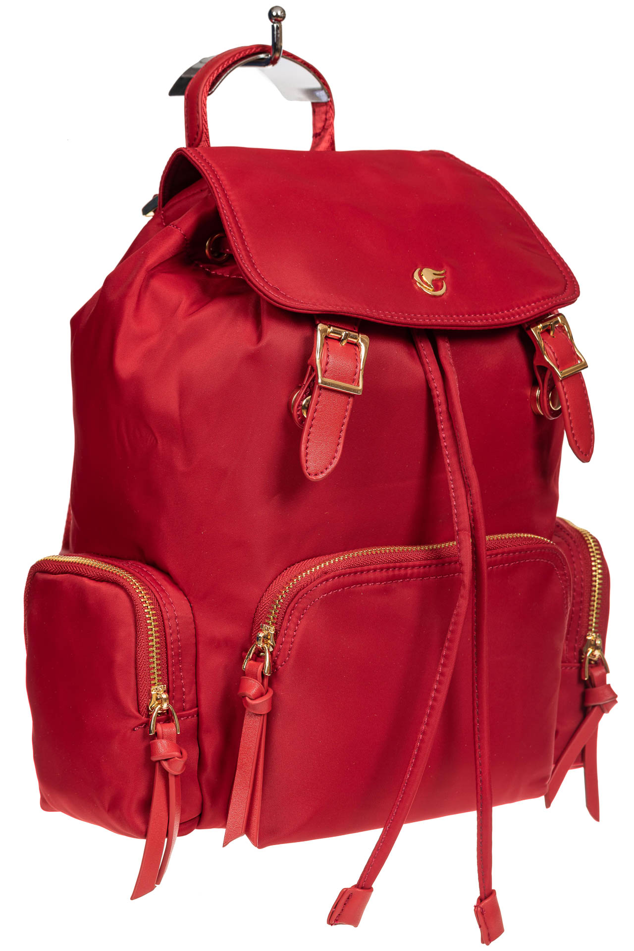 На фото 1 - Текстильный женский рюкзак, цвет красный