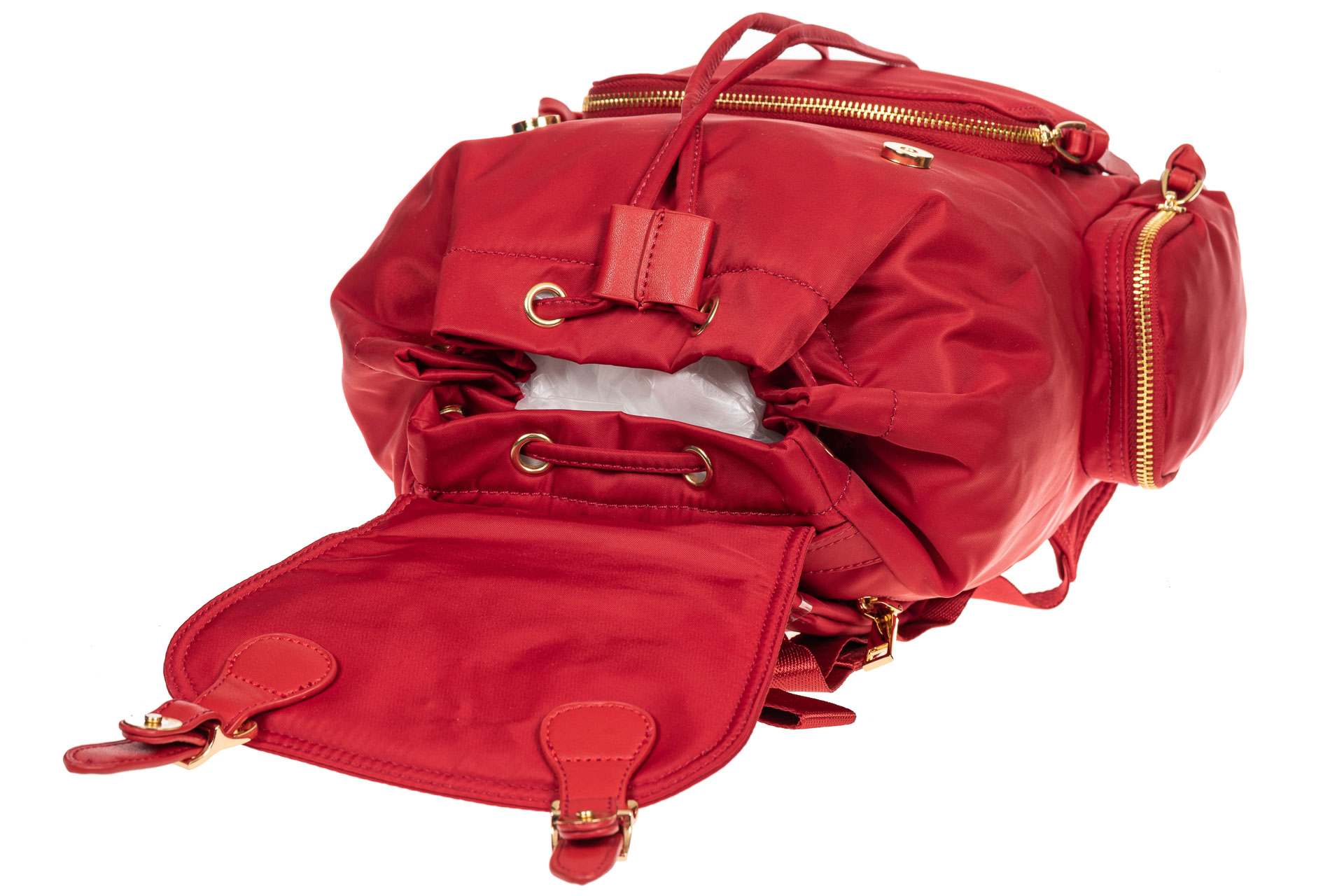 На фото 4 - Текстильный женский рюкзак, цвет красный