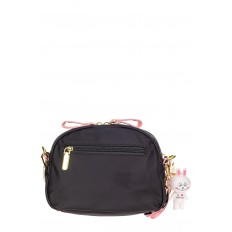 На фото 3 - Небольшая женская сумка из текстиля с акцентным брелком, цвет чёрный