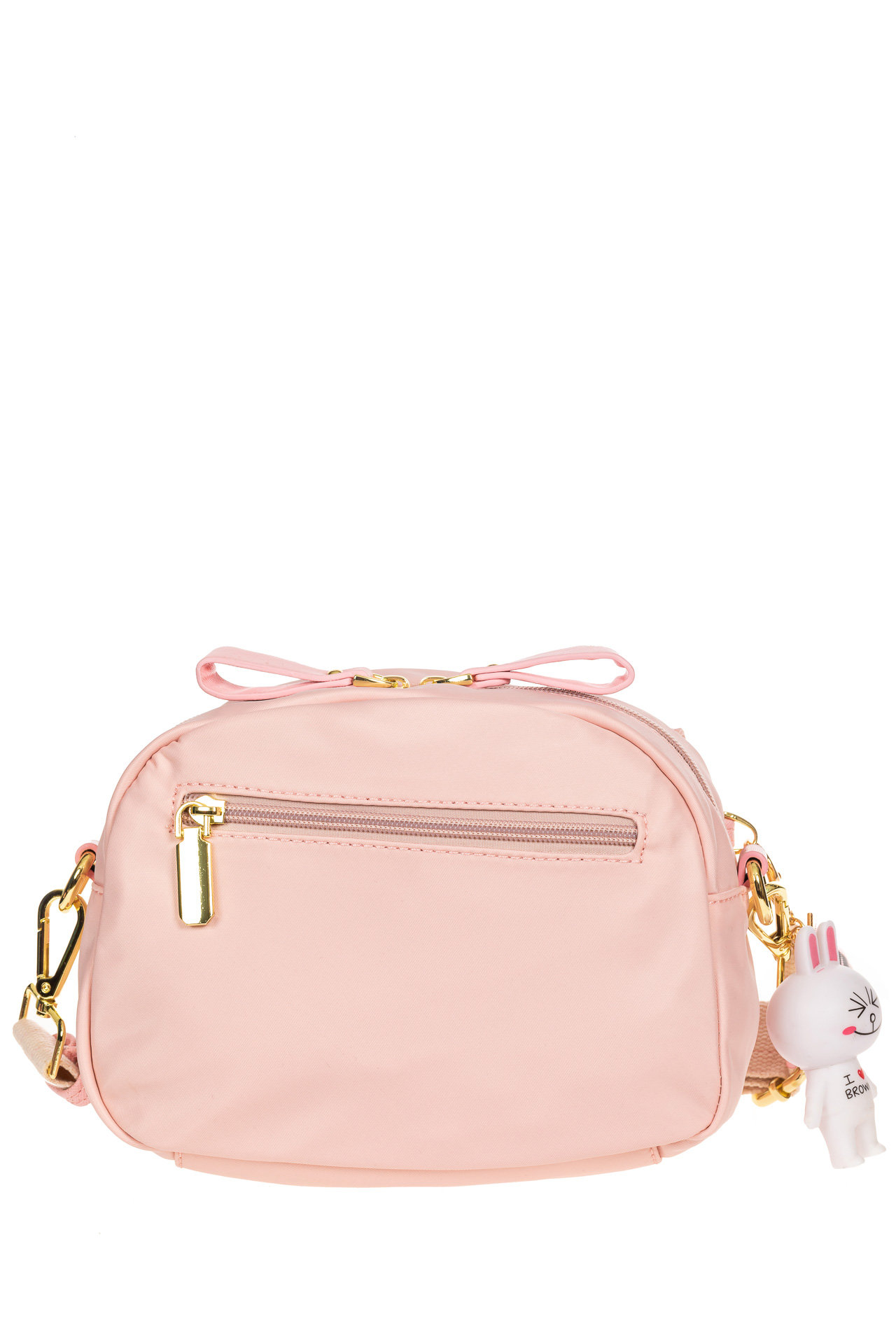 На фото 3 - Небольшая женская сумка из текстиля с акцентным брелком, цвет розовый