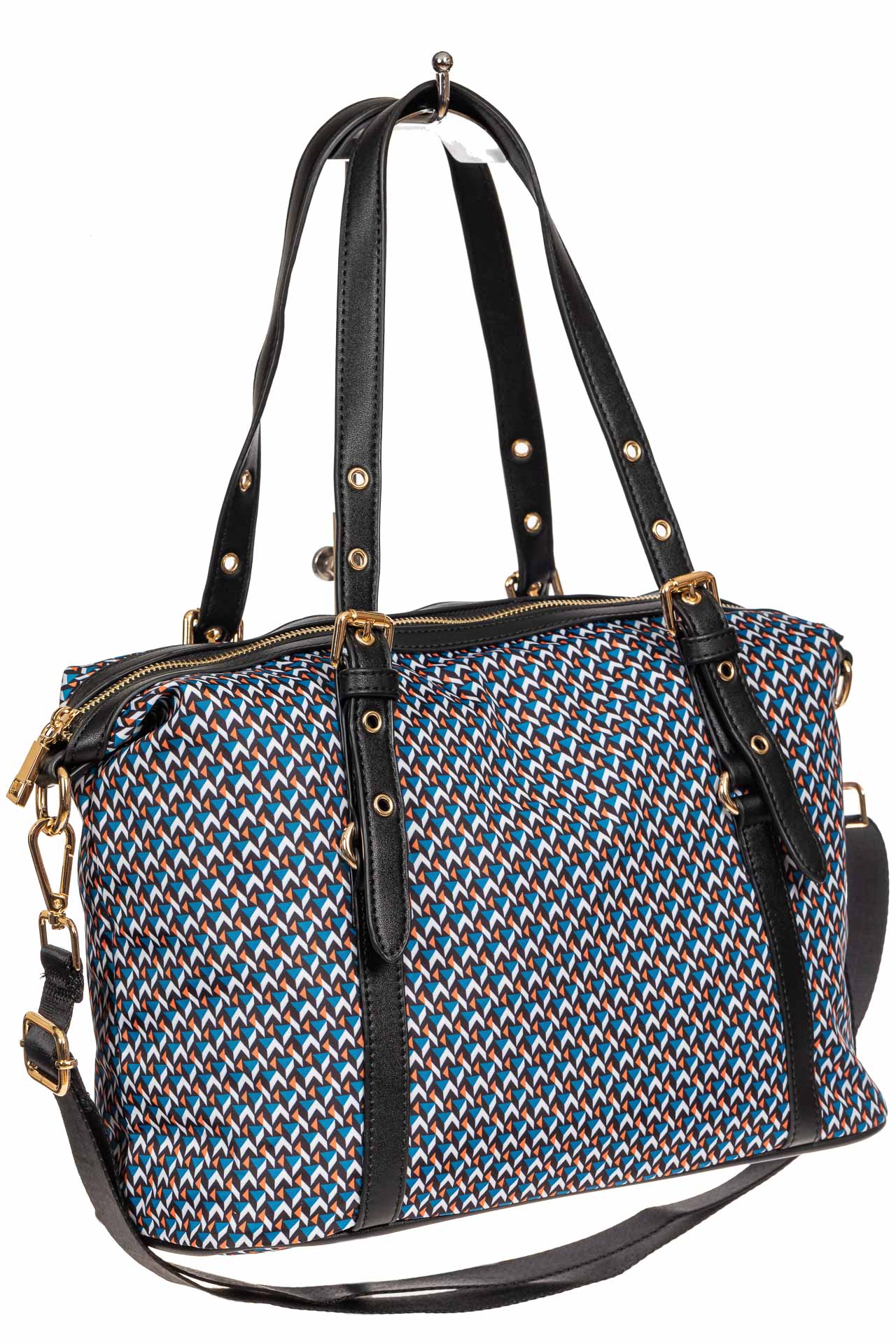 На фото 1 - Тканевая сумка, мультицвет с геометрическими узорами