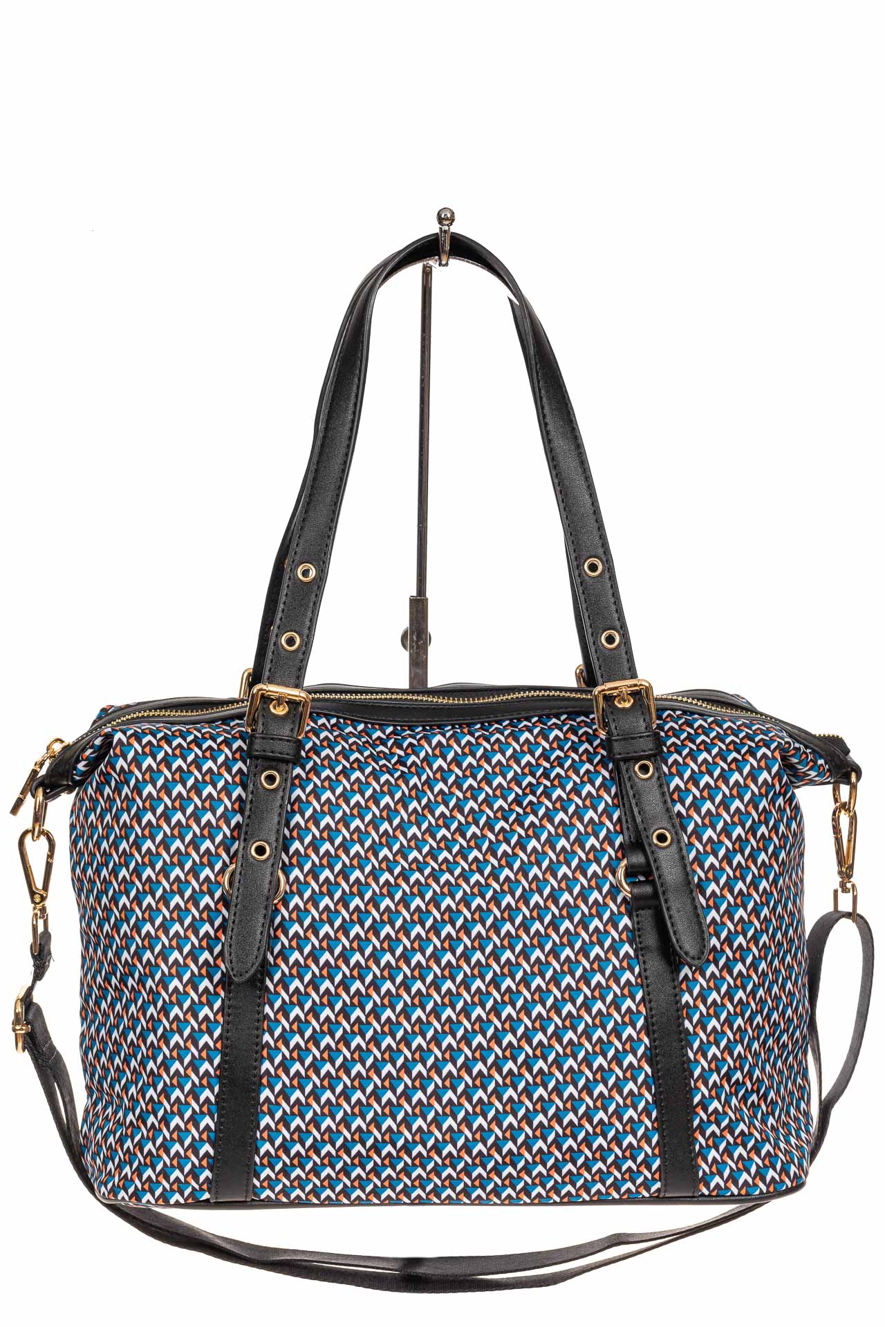 На фото 2 - Тканевая сумка, мультицвет с геометрическими узорами