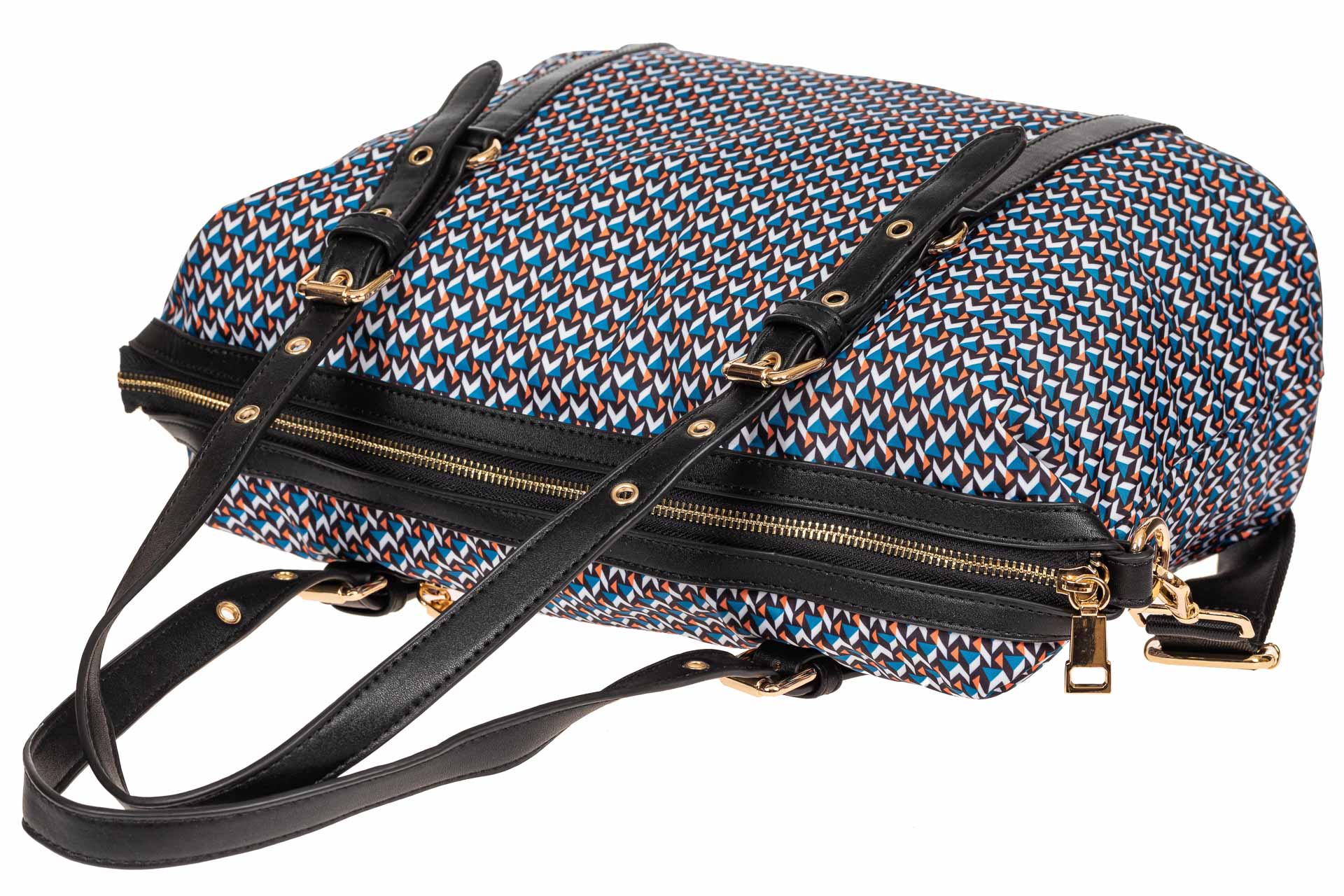 На фото 4 - Тканевая сумка, мультицвет с геометрическими узорами