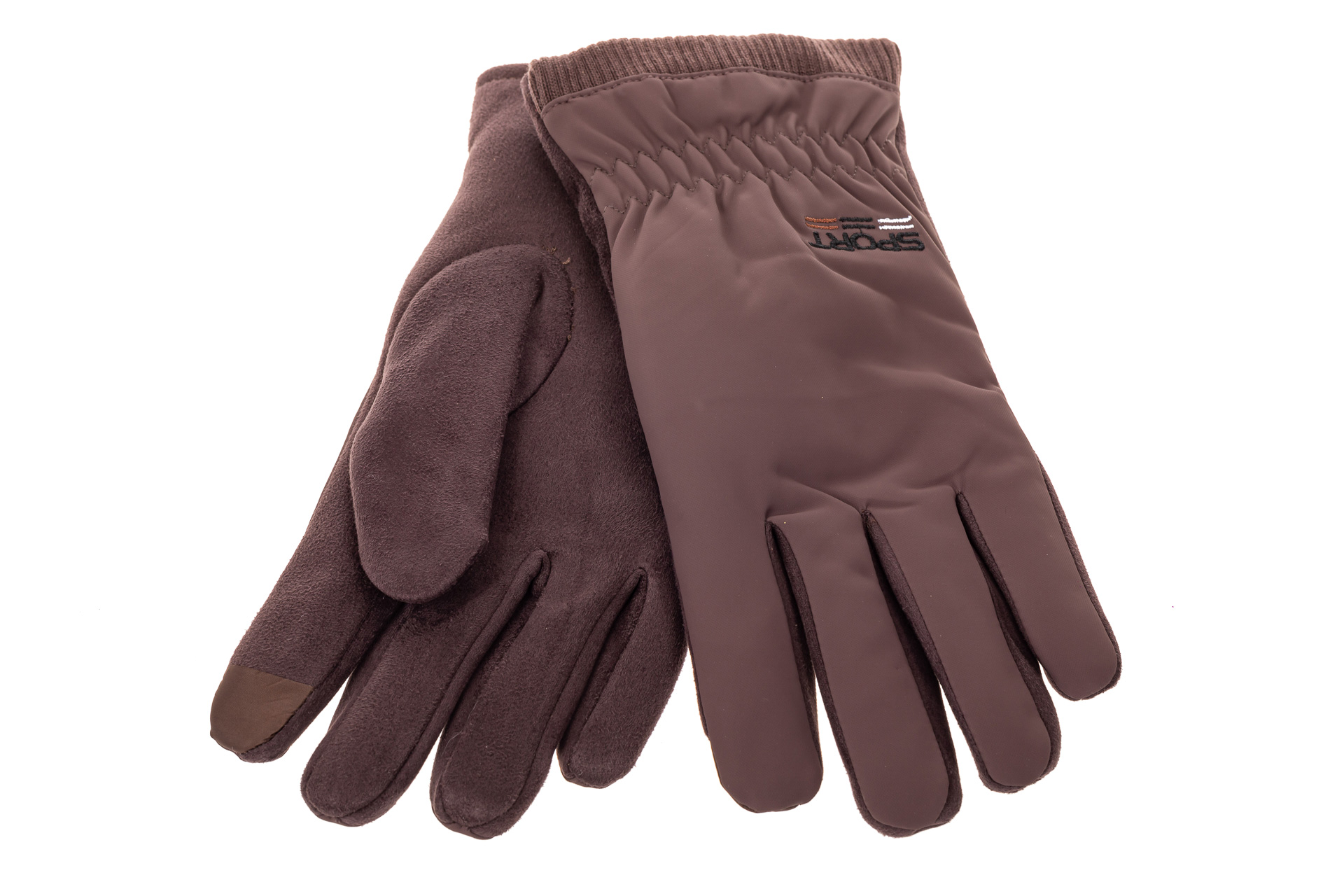 На фото 2 - Комбинированные перчатки мужские, цвет коричневый