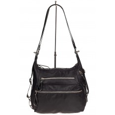 На фото 2 - Женская сумка-трансформер из текстиля, цвет чёрный с принтом