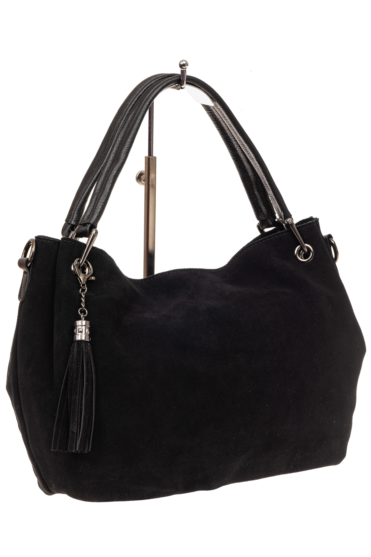 На фото 1 - Мягкая замшевая сумка, цвет черный