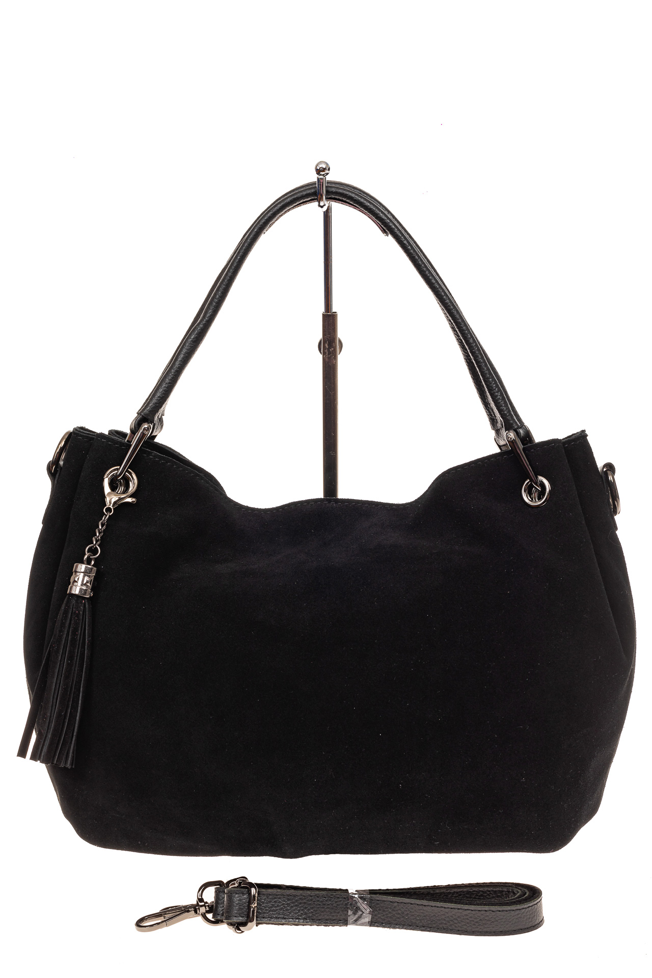На фото 2 - Мягкая замшевая сумка, цвет черный