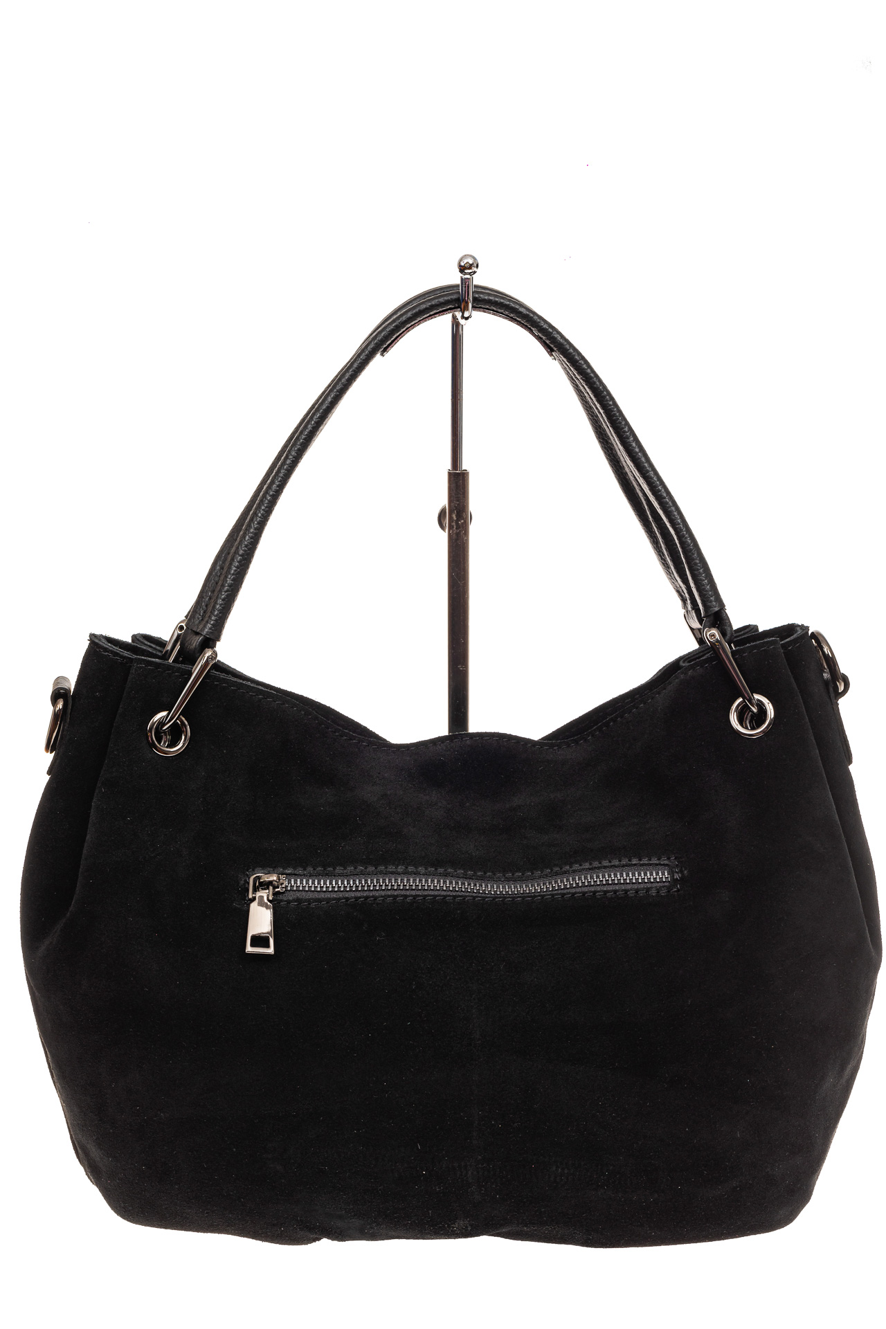 На фото 3 - Мягкая замшевая сумка, цвет черный