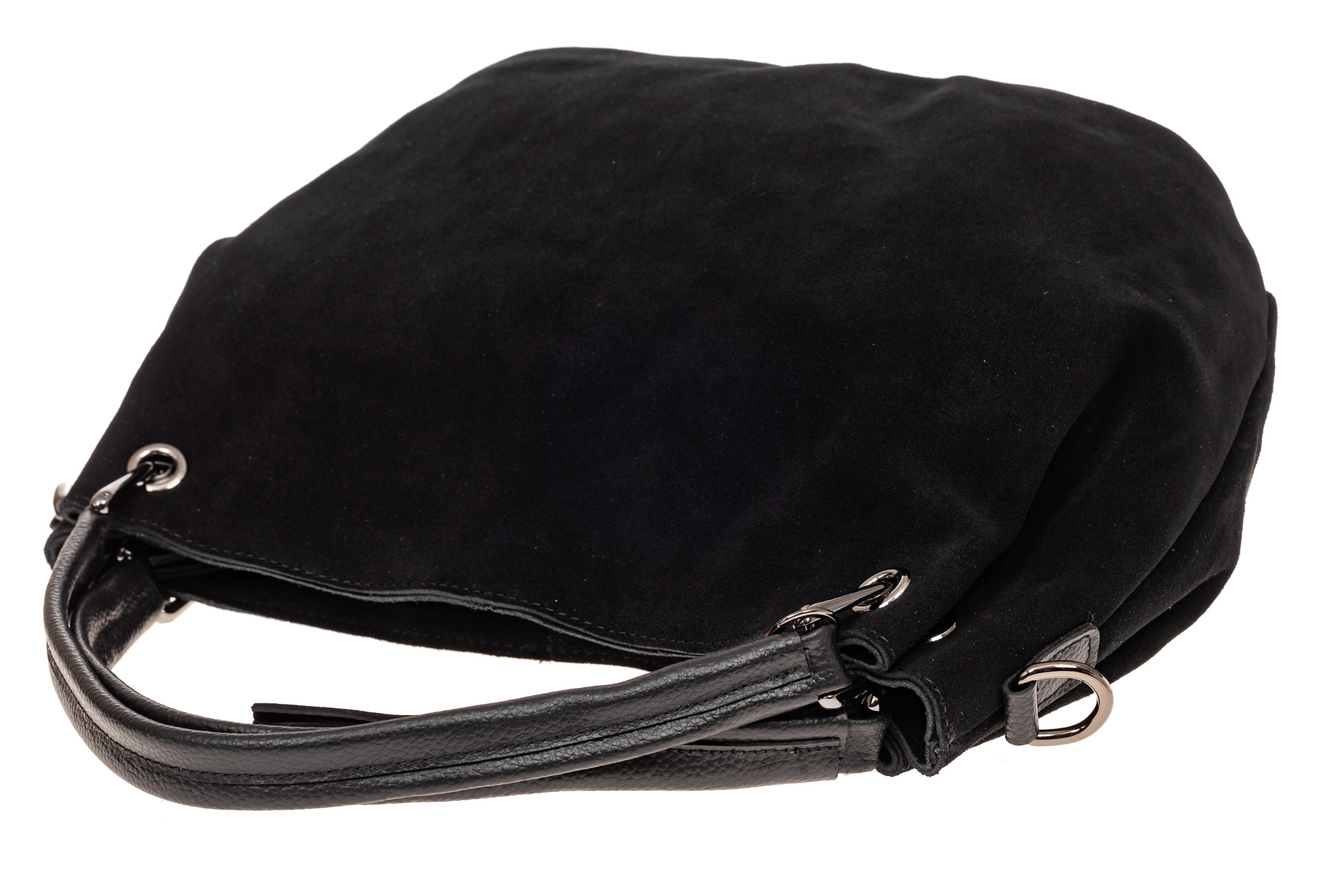 На фото 4 - Мягкая замшевая сумка, цвет черный