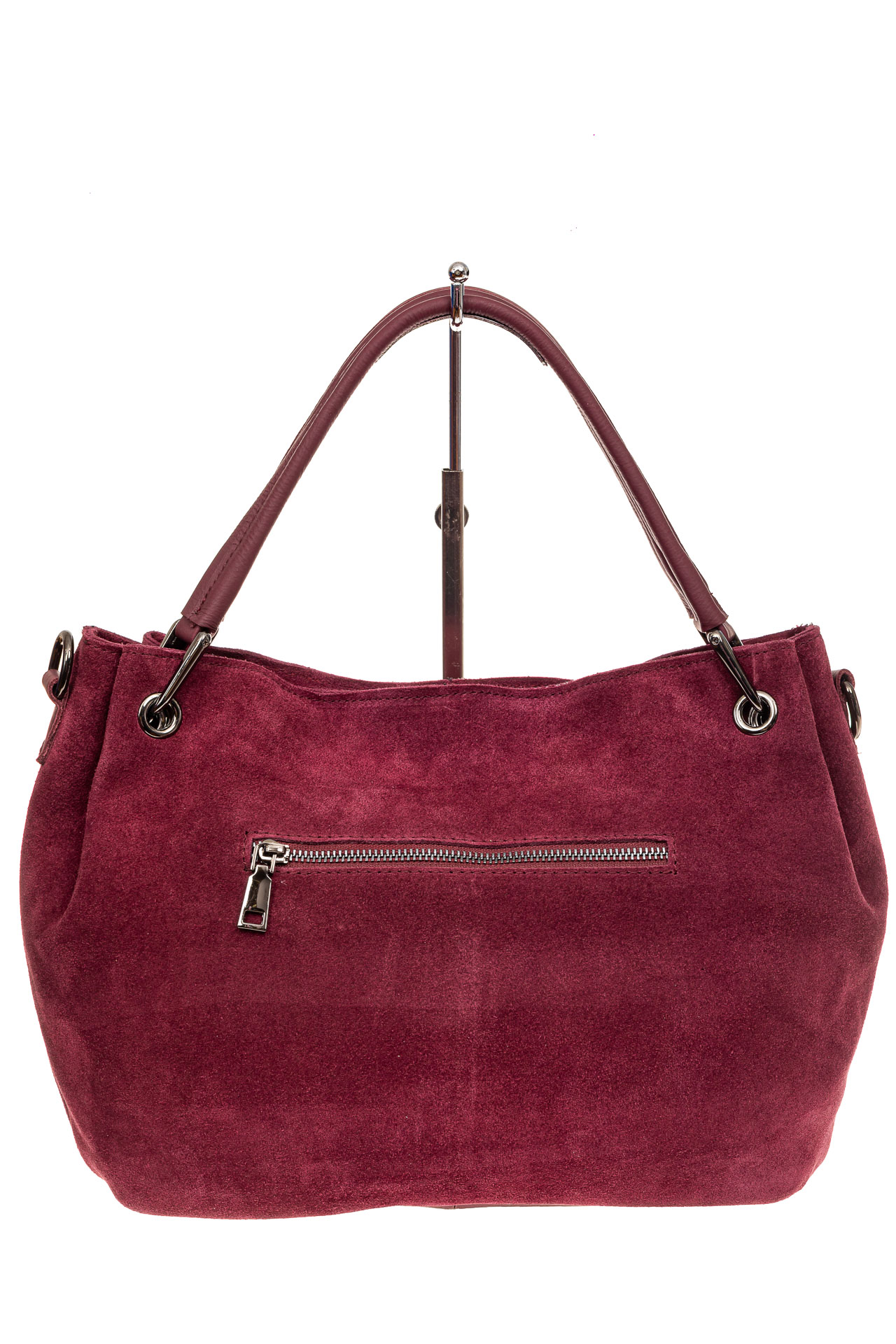 На фото 3 - Мягкая замшевая сумка, цвет бордовый
