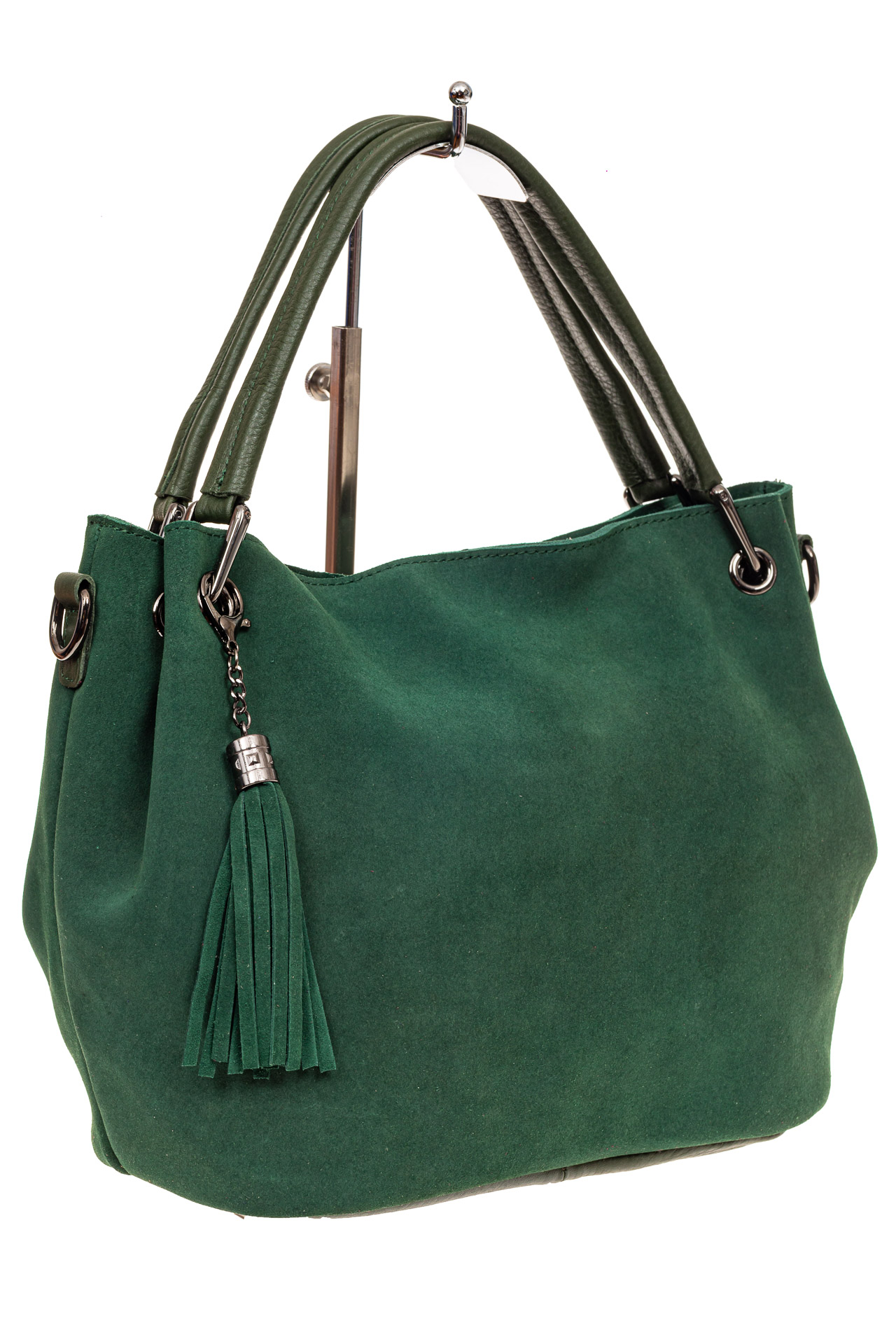 На фото 1 - Мягкая замшевая сумка, цвет зеленый