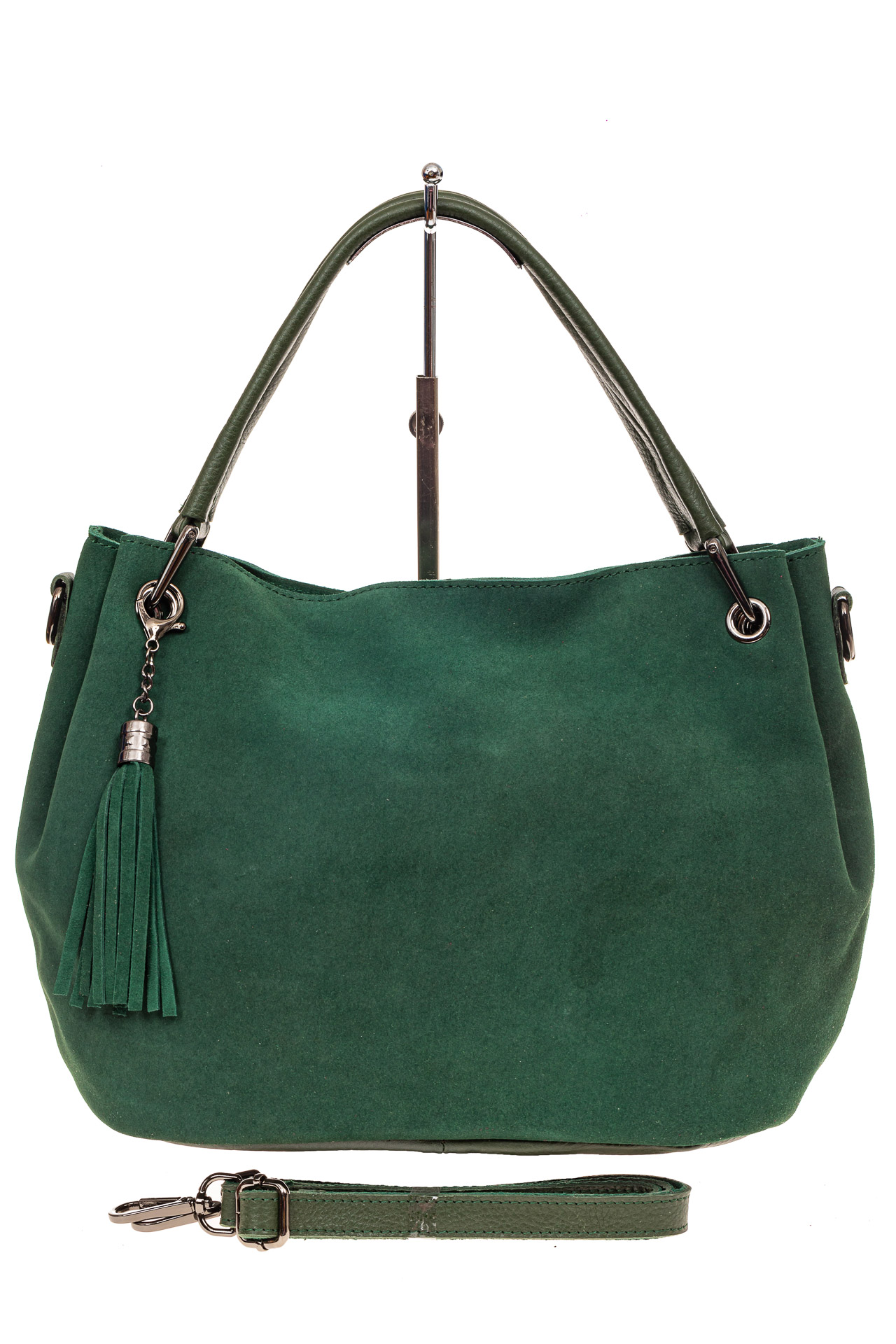 На фото 2 - Мягкая замшевая сумка, цвет зеленый