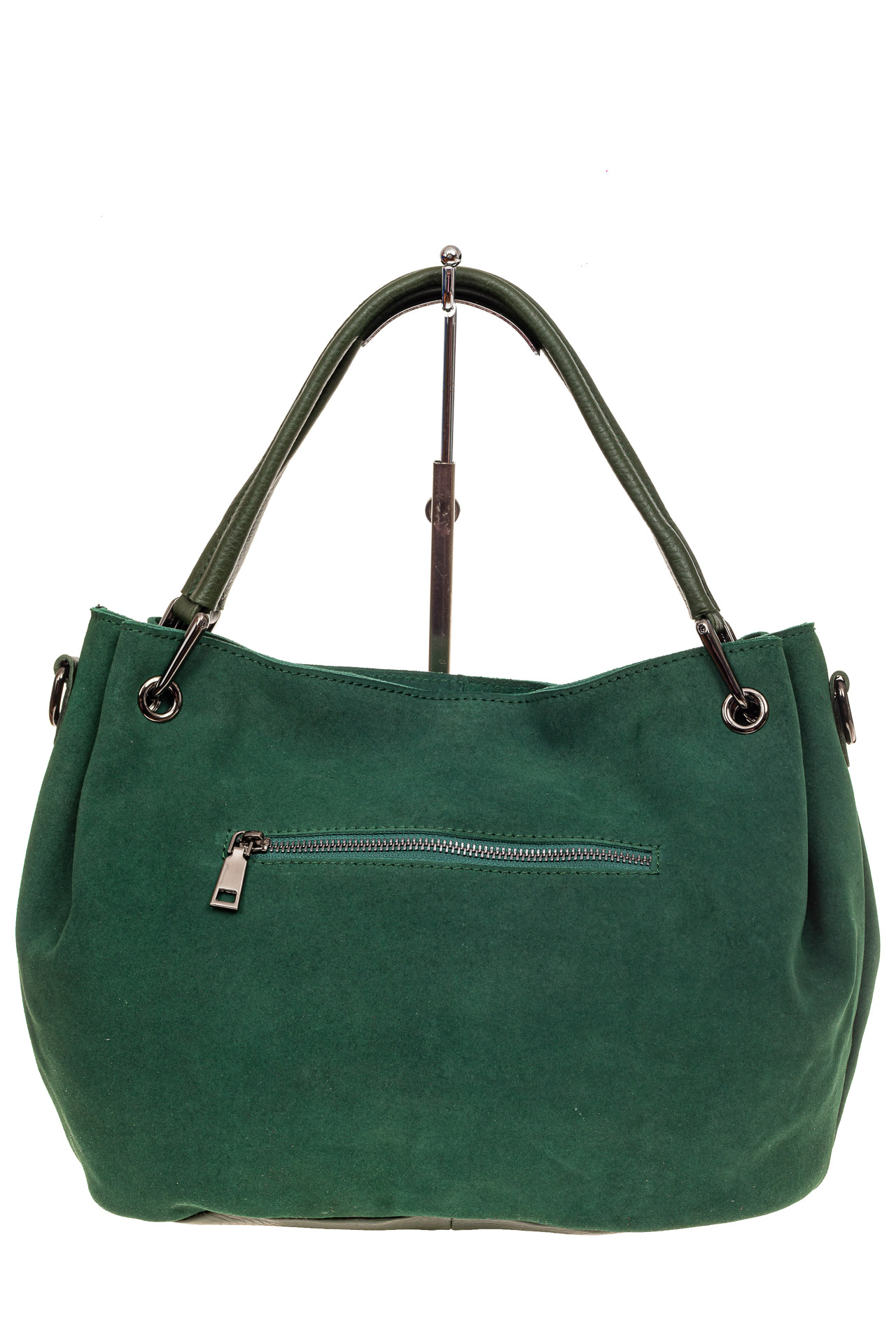 На фото 3 - Мягкая замшевая сумка, цвет зеленый