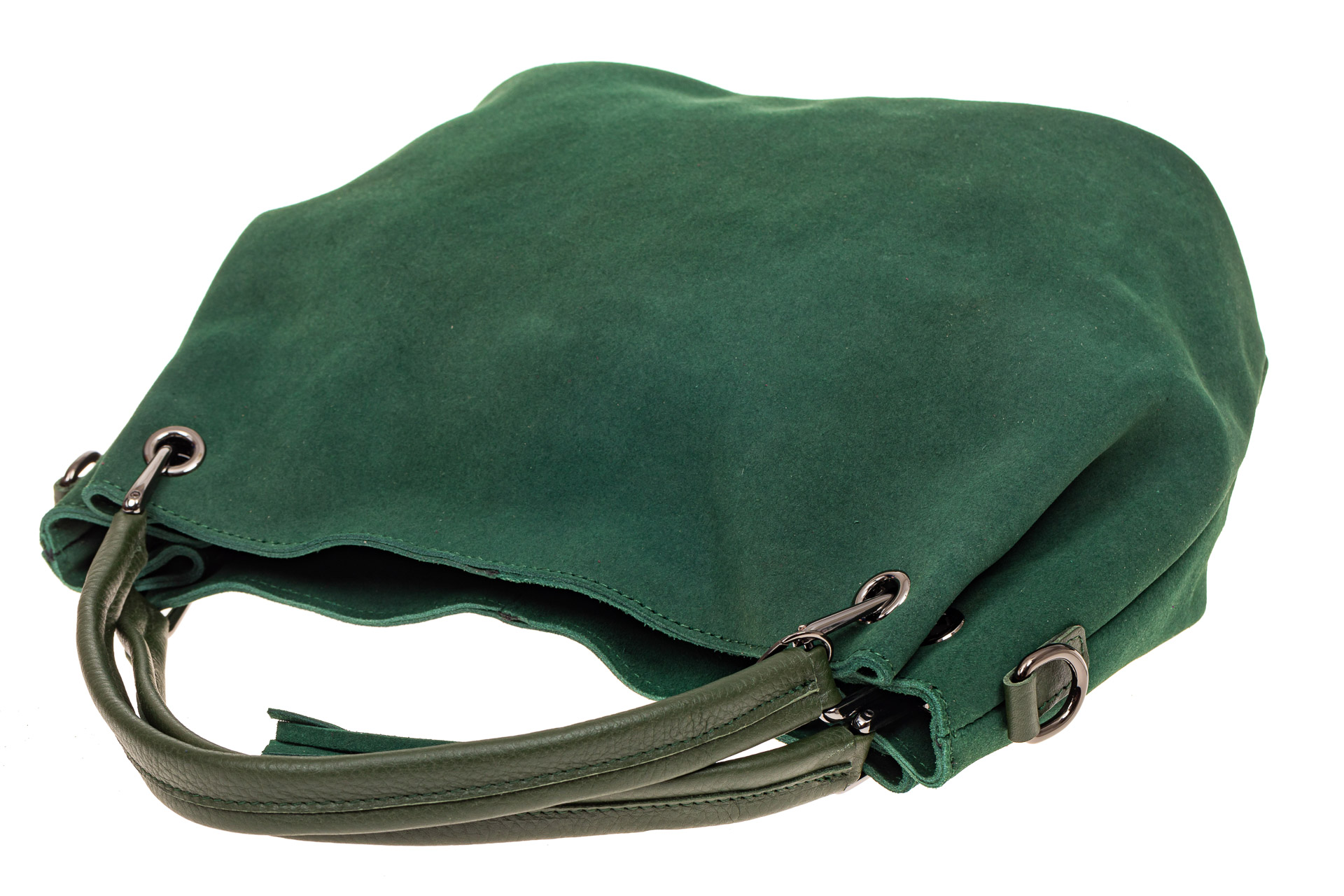 На фото 4 - Мягкая замшевая сумка, цвет зеленый