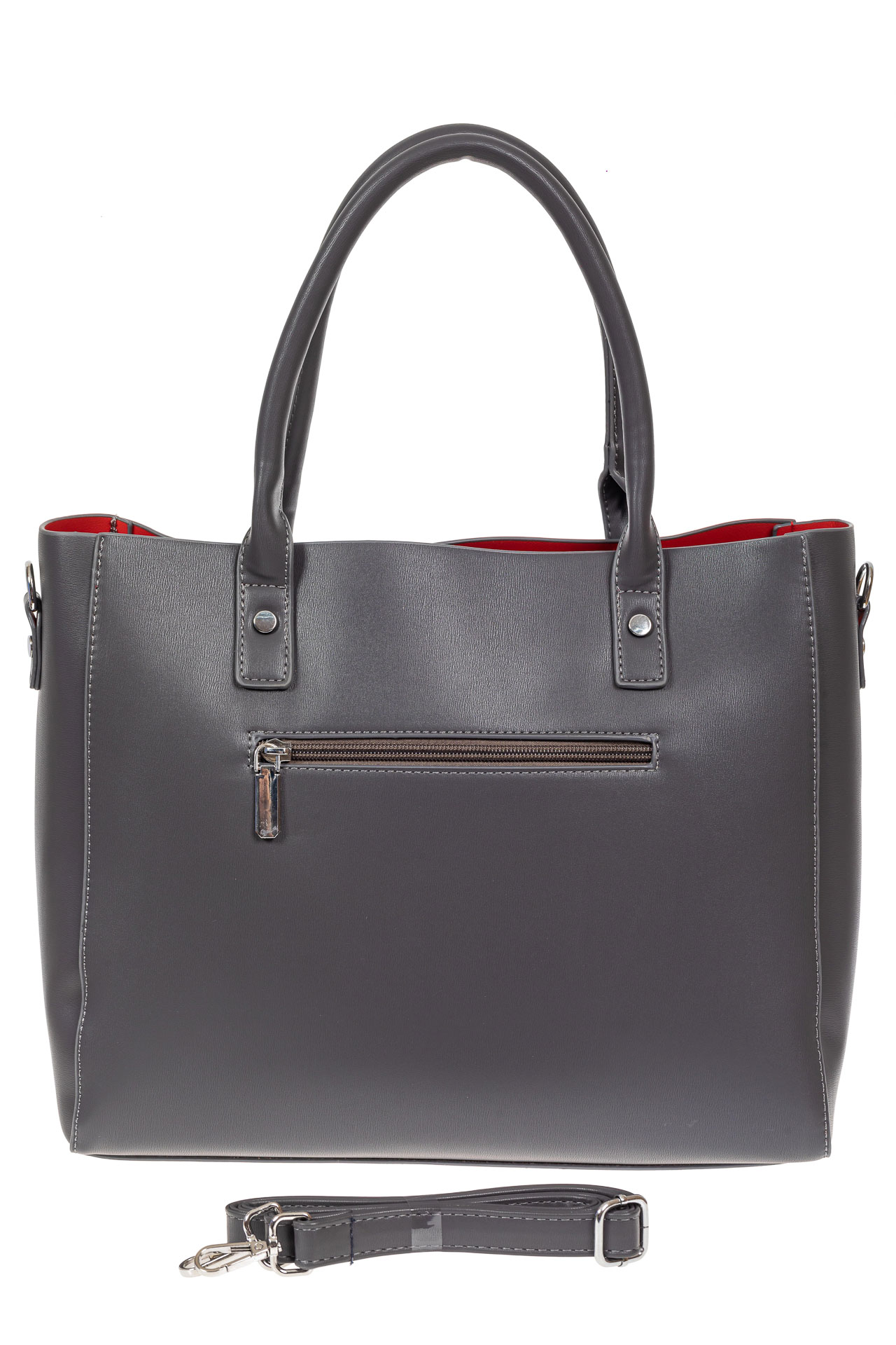 На фото 3 - Женская сумка тоут из гладкой экокожи, цвет серый