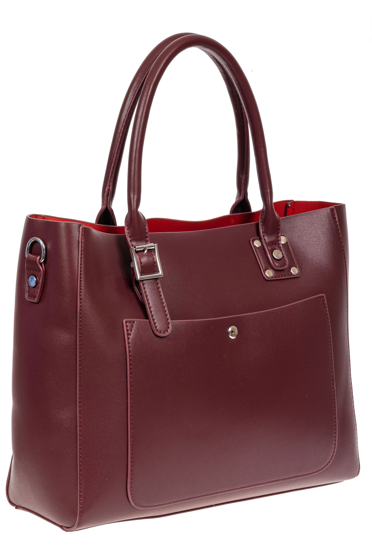На фото 2 - Женская сумка тоут из гладкой экокожи, цвет бордовый