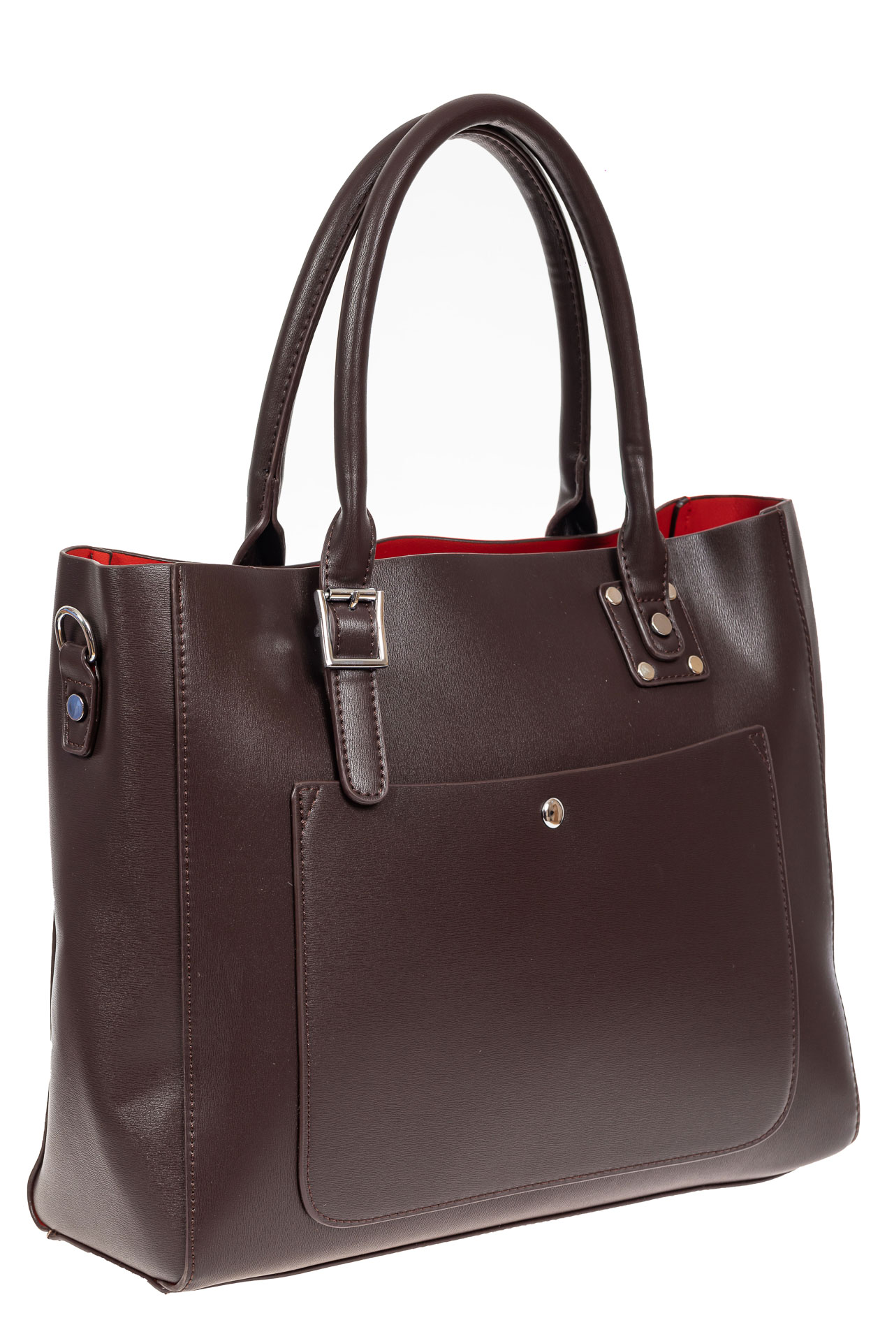На фото 2 - Женская сумка тоут из гладкой экокожи, цвет шоколад